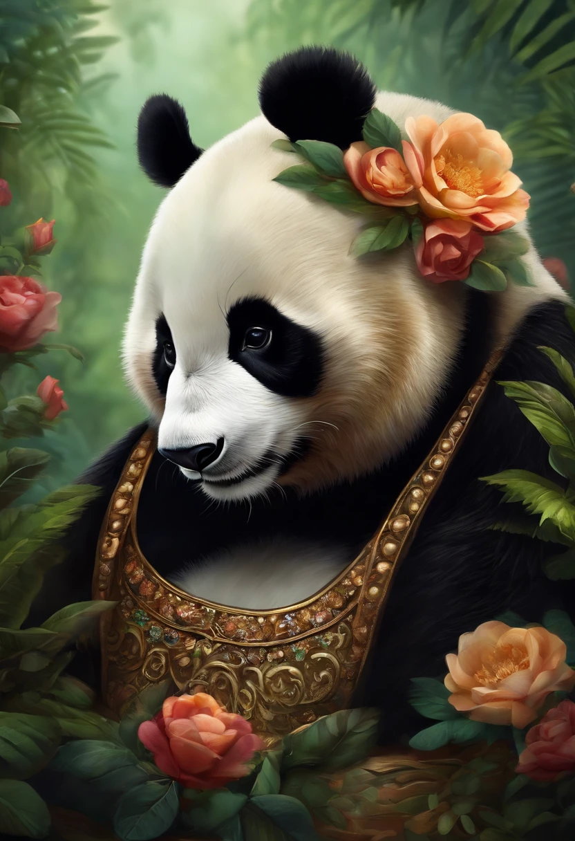 anthropomorphic panda, vestido formalmente como un mayordomo, sostiene una bandeja, pegatina de panda, sticker de panda.