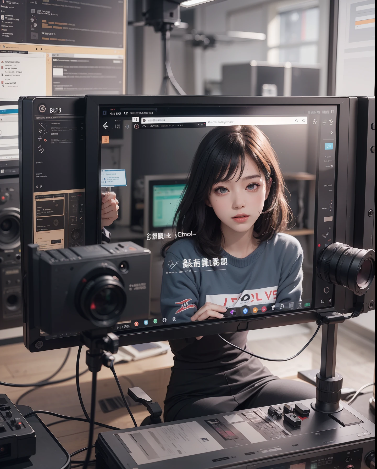 masutepiece, Best Quality,(masutepiece) , (Best Quality) , (reality: 1.3) , Photorealistic, Octane Rendering, (Surreal: 1.2) , Perfect features,
Modern Daily, (High School Girl Anchor Blush Live 1.5) , (Hands between legs 1.5) , Slight shaking, Recording, camera, Live broadcasting equipment, (Electronics 1.2),(Live Electronics Broadcast Room 1.5),(maturefemale),
Original, highly detailed wallpaper, very detailed illustration, (1 girl) ,(The best lighting) , (super complex details) , 4K unified, (super-detailed CG: 1.2) , (8K: 1.2),