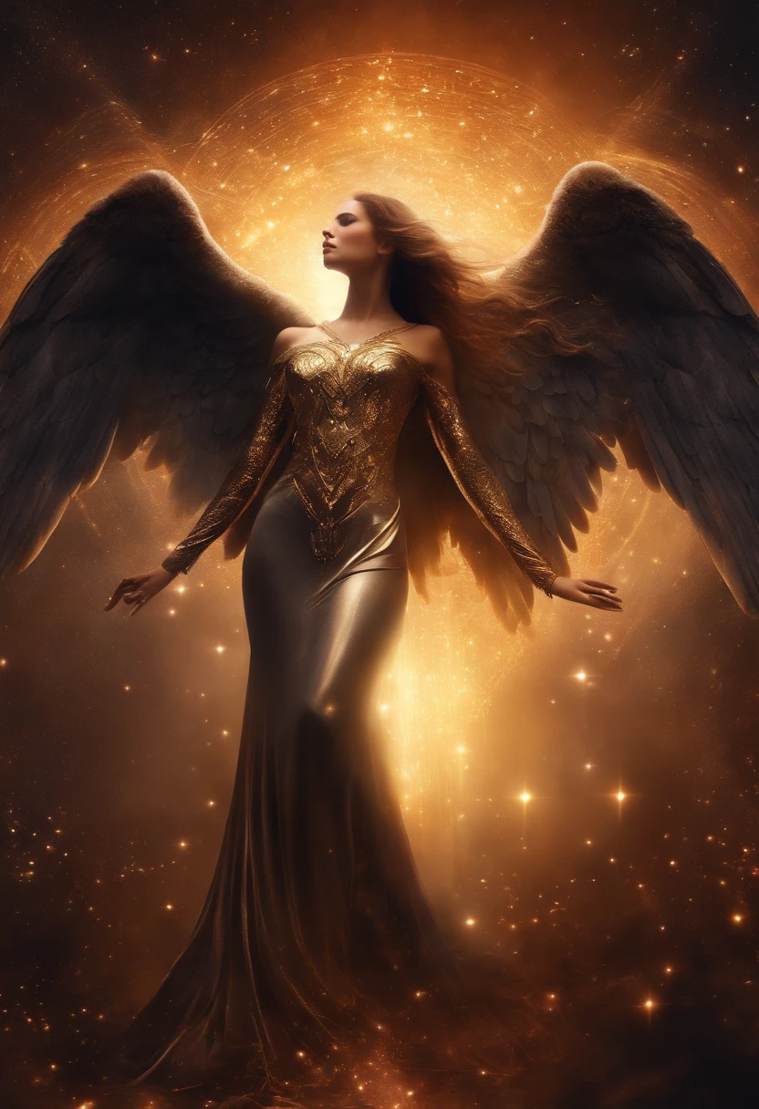 cosmic fallen angel, olhos claros brilhantes, Biomechanicals, estranho, assustador, Pesadelo, cores muito brilhantes, light particles, com luz brilhante, Mshiff, Arte do papel de parede, Papel de parede UHD