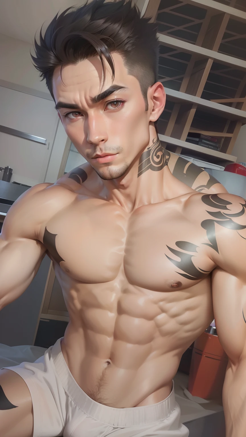 Masterpiece, Best quality, face, Natural eyes, 1人, Solo, , White socks, full bodyesbian, large bulge, Long legs, view the viewer, Brave,(Arm tattoos), Handsome,apathy,Tattoo on the top of the pectoral muscle,musculous,Raised sexy,mature, short detailed hair, Red eyes, Topless, Shirtless, Open chest, Eight-pack abs, Sexy,(Masterpiece, Best quality), 1人, musculous, short detailed hair, with brown eye, 复杂, (dress room), full bodyesbian, vivd colour,(depth of fields:1.2),(Abs),looking at viewert,Surf in the ocean with a surfboard,malefocus,Bulging crotch,Crotch bulge,Briefs,Muscle men,Thriller blockbusters,UHD resolution,Top quality,
INFO
