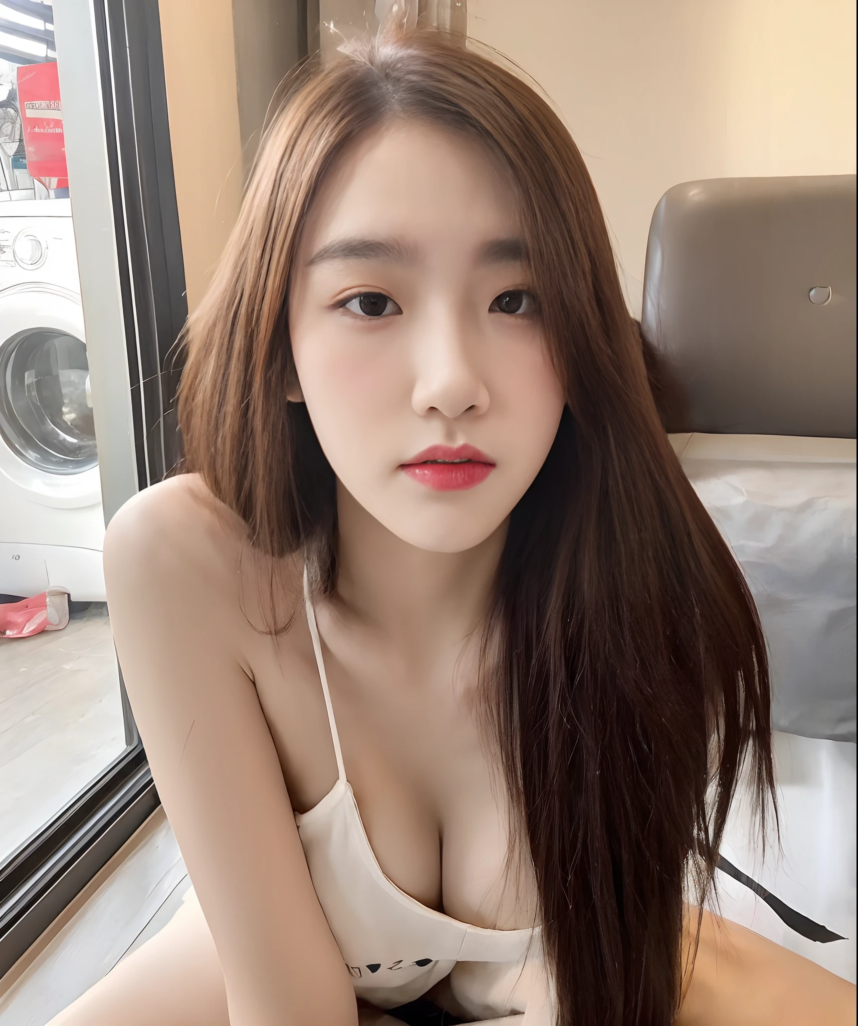 Araffed Asian woman with long brown hair sitting on a bed More, beautiful Korean girl, beautiful south korean woman, korean girl, 2 2 years old, age is 18 years old, 21 years old, beautiful Korean girl, 2 7 years old, 1 8 yo, 19-year-old girl, beautiful asian girl, young cute wan asian face