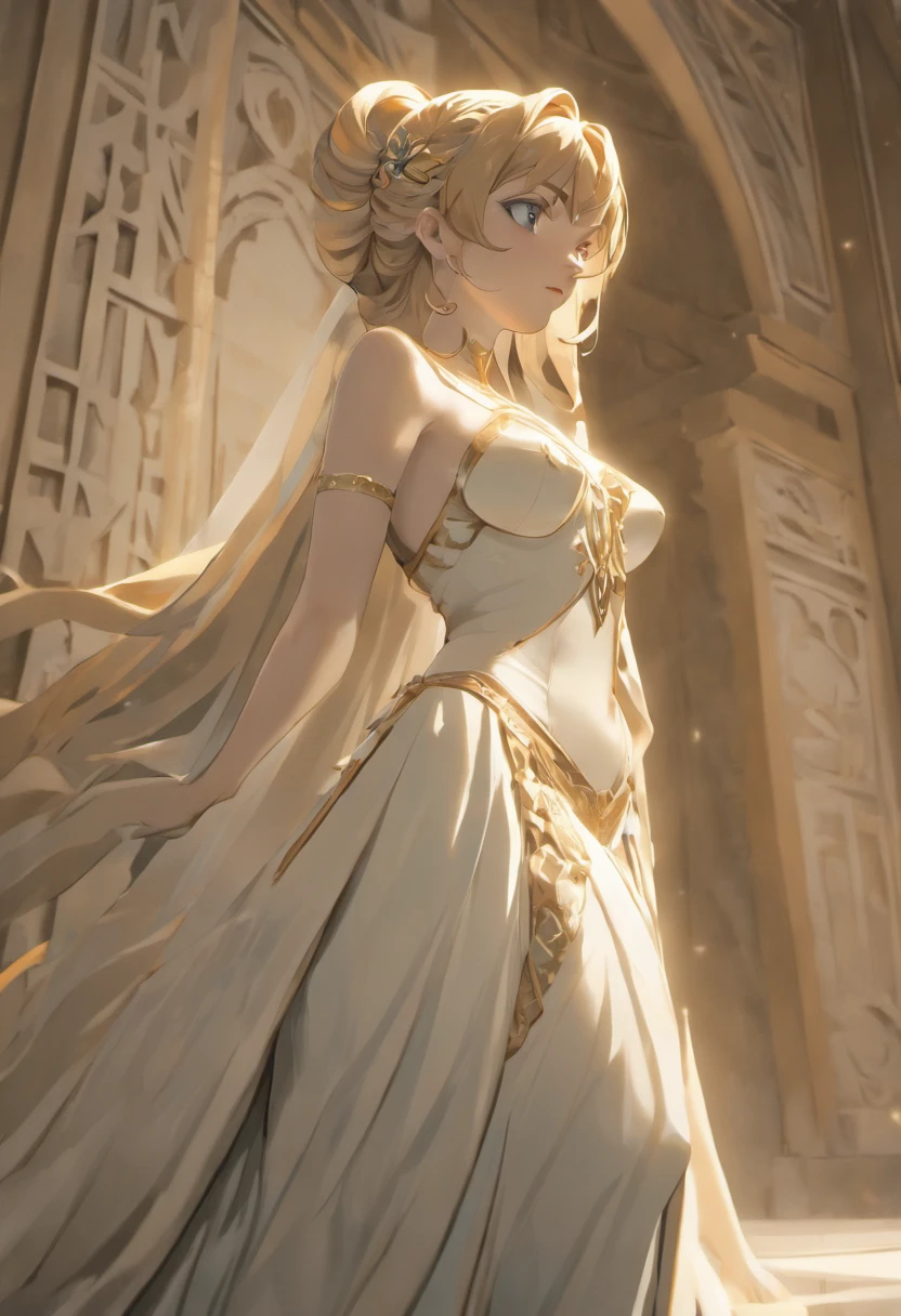 
1boy, trap, blonde hair, long single back-length braid, blue eyes, flat chest, white robes, bare legs, extremely girly boy, clutching golden staff, church background, textured skin, UHD, UHD, UHD, UHD, award winning, high details, incredible high-key lighting and shadows, masterpiece, incredible illustration