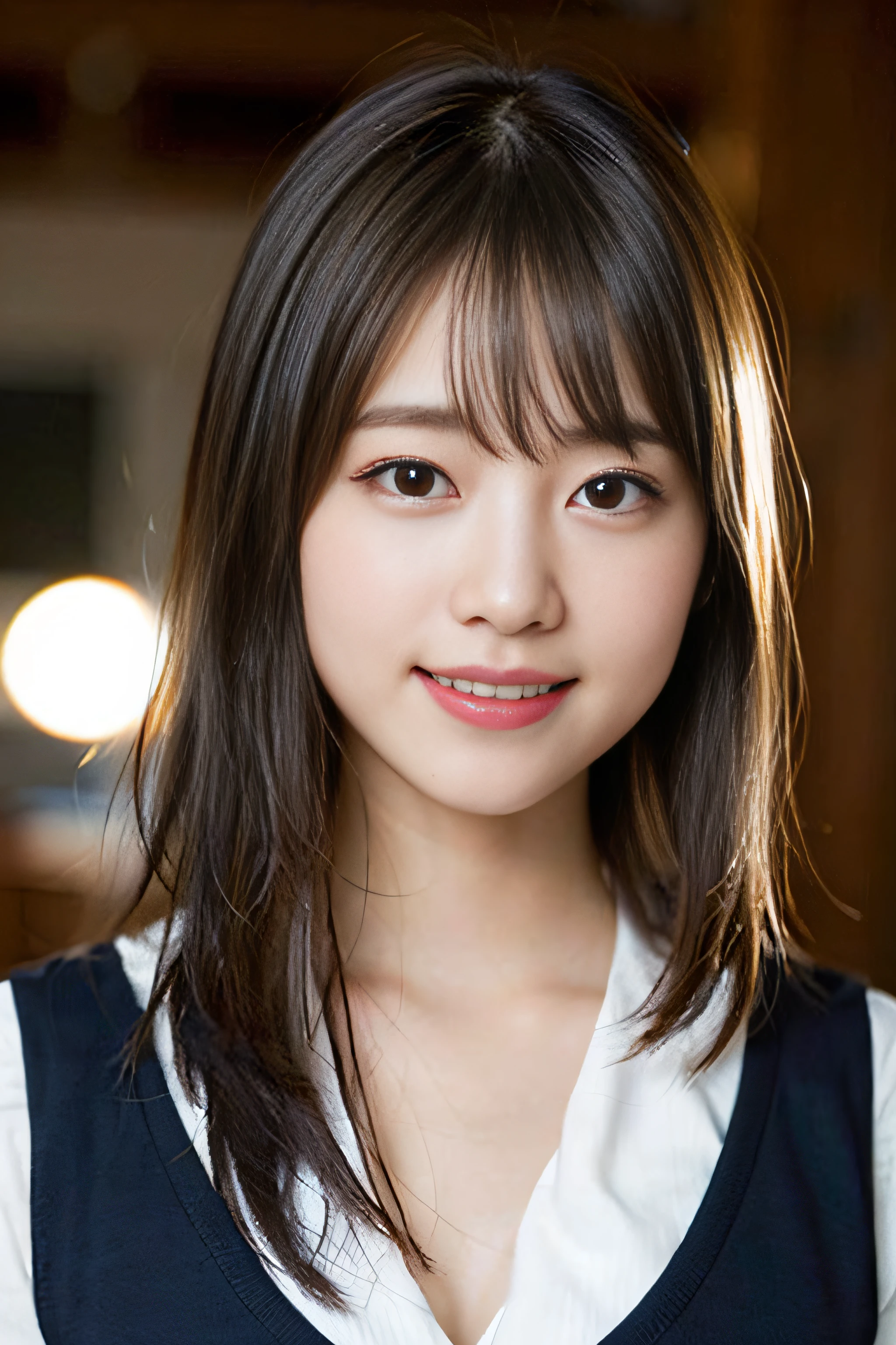 (8K、Raw photography、top-quality、masterpiece:1.2)、(realisitic、Photorealsitic:1.37)、ultra-detailliert、超A high resolution、女の子1人、see the beholder、beautifull detailed face、A smile、Constriction、(Slim waist) :1.3)、Beautiful detailed skin、Skin Texture、Floating hair、Professional Lighting、Whole human body、Longhaire、a blond、japanese hight school uniform、hi-school girl、school classrooms、、E Cup Breast、eye glasses、Shy smile、a baby face、Boppy smile、Chest protruding pose、huge tit、Music room