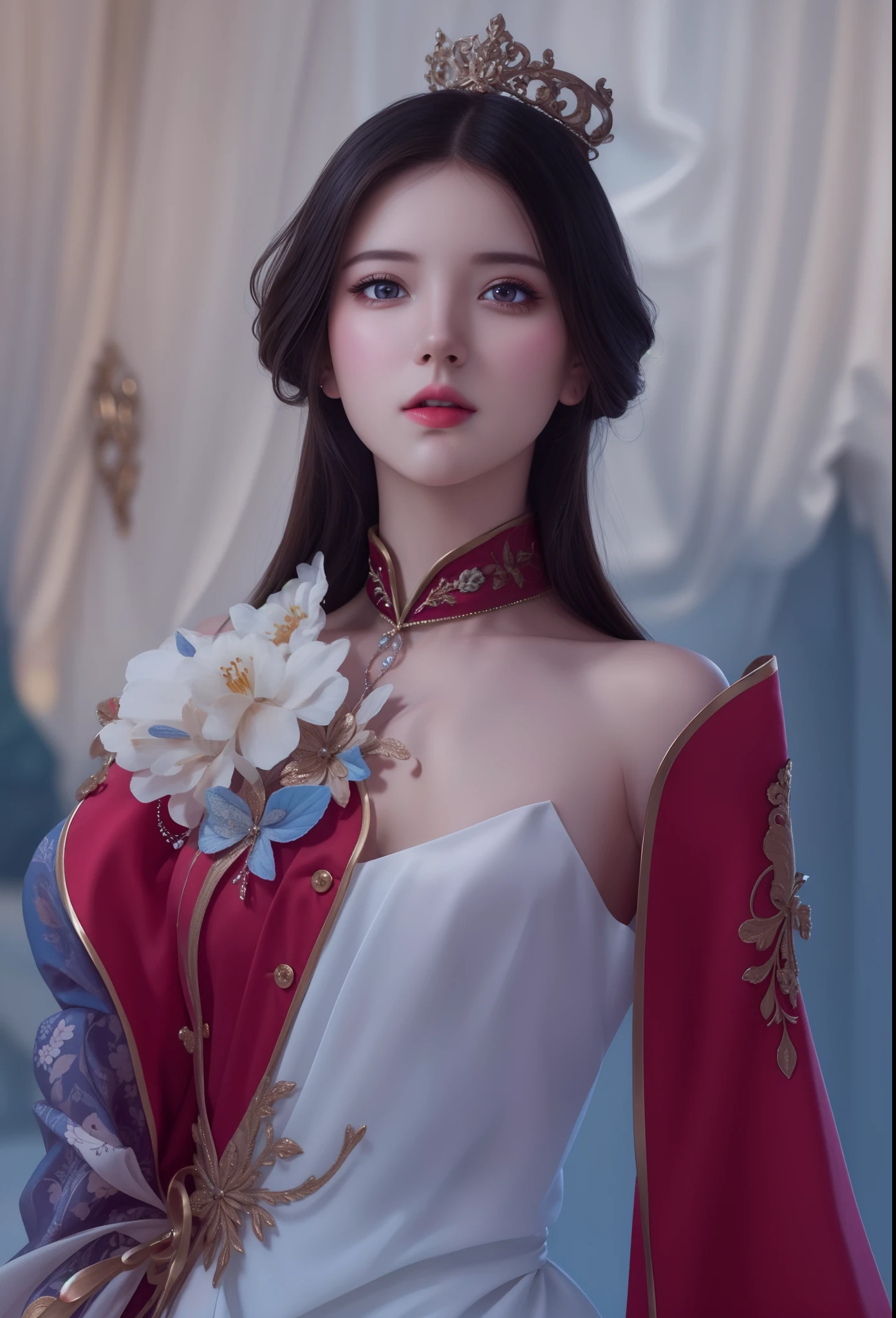 (hyperrealistic), (illustration), (high resolution), (8K), (extremely detailed), (best illustration), (beautiful detailed eyes), (best quality), (ultra-detailed), (masterpiece), (wallpaper), (photorealistic), (natural light), (rim lighting), (detailed face), (high detailed realistic skin texture), (anatomically correct), (solo), (1 girl), (high detailed realistic hair), (black hair:1.2), (heterochromic eyes), (detailed brown eyes), (sparkling eyes), (small moles under the eyes), (realistic big breasts:1.5), (exposed nipple breasts:1.35), (long legs), (slender abs), (dynamic pose), (closed tiny mouth:1.3), nsfw,