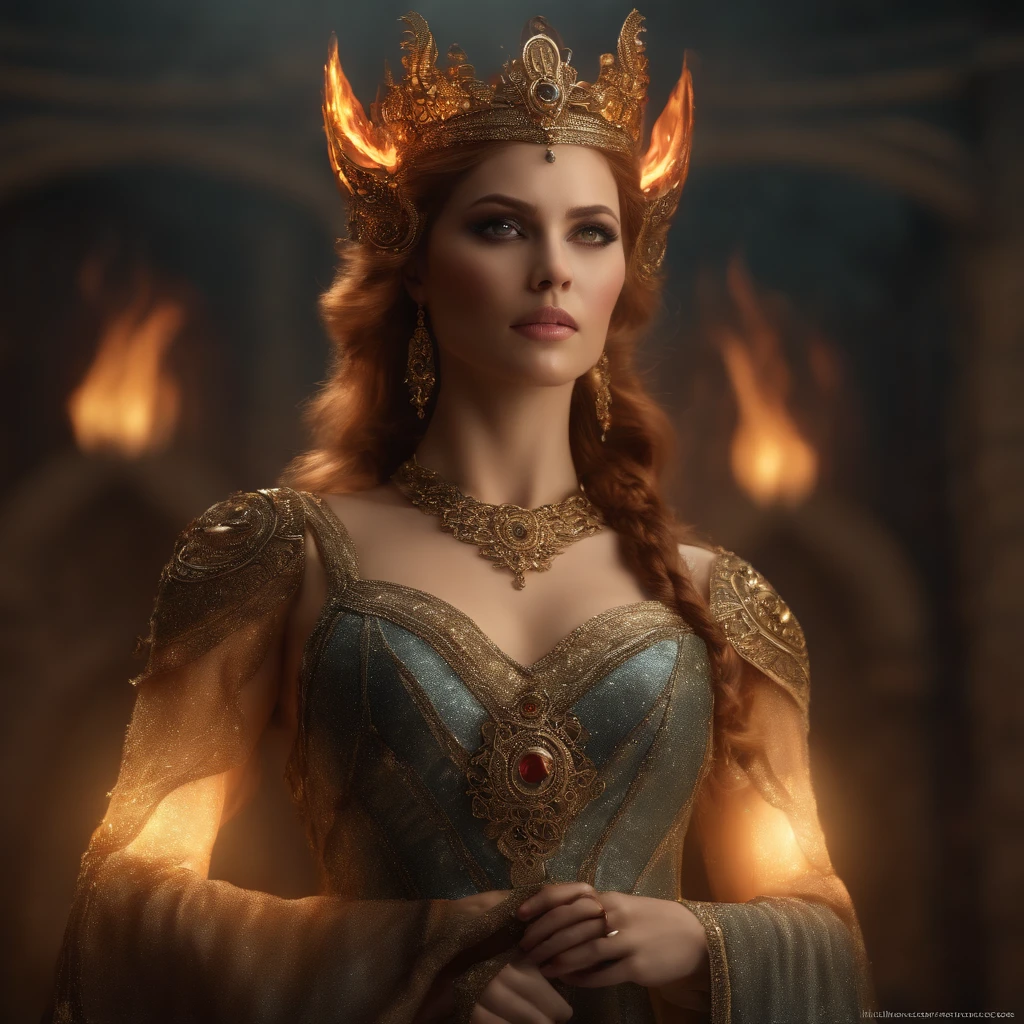 (Numerous award-winning masterpieces of, With incredible details, textures and maximum detail), (Ultra photo realsisim:1.4), (full-body portraits:1.5), (Realistic:1.3), looking to the camera,(up of the upper body:0.3), (best quality real texture skin), (Fine true circle Symmetrical eyes), finerly detailed face, ((medieval world)), ((The Lord's Ice Demon)), ((Lord's Flame Demon)), Machinary,cyber punk perssonage,(Full body view:1.5), (Burning bright eyes), (She has a mischievous smile on her face), (Eyes that shine with fire in the dark:1.5), (A pair of red eyes), Bio-luminescence, (Rotating ice and strong wind in the background), (Dramaticlight), (A majestic sight), (Her countenance is gentle and beautiful, but somehow terrifying), Glass earrings on the ears, (Dramatic photo:1.4), ((dramatic pose)), (flamboyant photo), (Golden hair), (hair black), (Maroon hair), short detailed hair, ((head looking up)), ((Looking down)), (Around her neck is a simple necklace of exquisite workmanship), (Bio-luminescence,Brilliant light:1.3), (Use gorgeous icy magic:1.2), (swirling fire), The Great Temple of the Devil, The Devil's Grand Shrine, great temple, great cathedral, Temple ruins, detached temple, (Luminous magic circle:1.5), Ancient Castle Site, Shining majestic cloud masses and sky, salama, epic realistic, Faded, art, (greg rutkovsky:0.8), (Teal and orange:0.4), (Art Station:1.5), Cinematic, ((com cores neutras)), (hdr:1.5), (pastel colour:1.2), ultra - detailed, Dramaticlight, (Intricate details:1.1), the complex background,