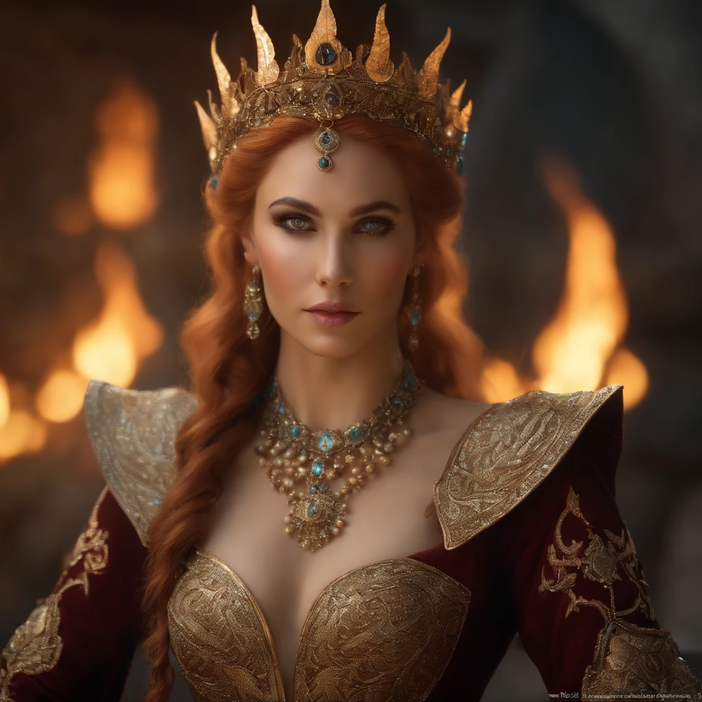(Numerous award-winning masterpieces of, With incredible details, textures and maximum detail), (Ultra photo realsisim:1.4), (full-body portraits:1.5), (Realistic:1.3), looking to the camera,(up of the upper body:0.3), (best quality real texture skin), (Fine true circle Symmetrical eyes), finerly detailed face, ((medieval world)), ((The Lord's Ice Demon)), ((Lord's Flame Demon)), Machinary,cyber punk perssonage,(Full body view:1.5), (Burning bright eyes), (She has a mischievous smile on her face), (Eyes that shine with fire in the dark:1.5), (A pair of red eyes), Bio-luminescence, (Rotating ice and strong wind in the background), (Dramaticlight), (A majestic sight), (Her countenance is gentle and beautiful, but somehow terrifying), Glass earrings on the ears, (Dramatic photo:1.4), ((dramatic pose)), (flamboyant photo), (Golden hair), (hair black), (Maroon hair), short detailed hair, ((head looking up)), ((Looking down)), (Around her neck is a simple necklace of exquisite workmanship), (Bio-luminescence,Brilliant light:1.3), (Use gorgeous icy magic:1.2), (swirling fire), The Great Temple of the Devil, The Devil's Grand Shrine, great temple, great cathedral, Temple ruins, detached temple, (Luminous magic circle:1.5), Ancient Castle Site, Shining majestic cloud masses and sky, salama, epic realistic, Faded, art, (greg rutkovsky:0.8), (Teal and orange:0.4), (Art Station:1.5), Cinematic, ((com cores neutras)), (hdr:1.5), (pastel colour:1.2), ultra - detailed, Dramaticlight, (Intricate details:1.1), the complex background,