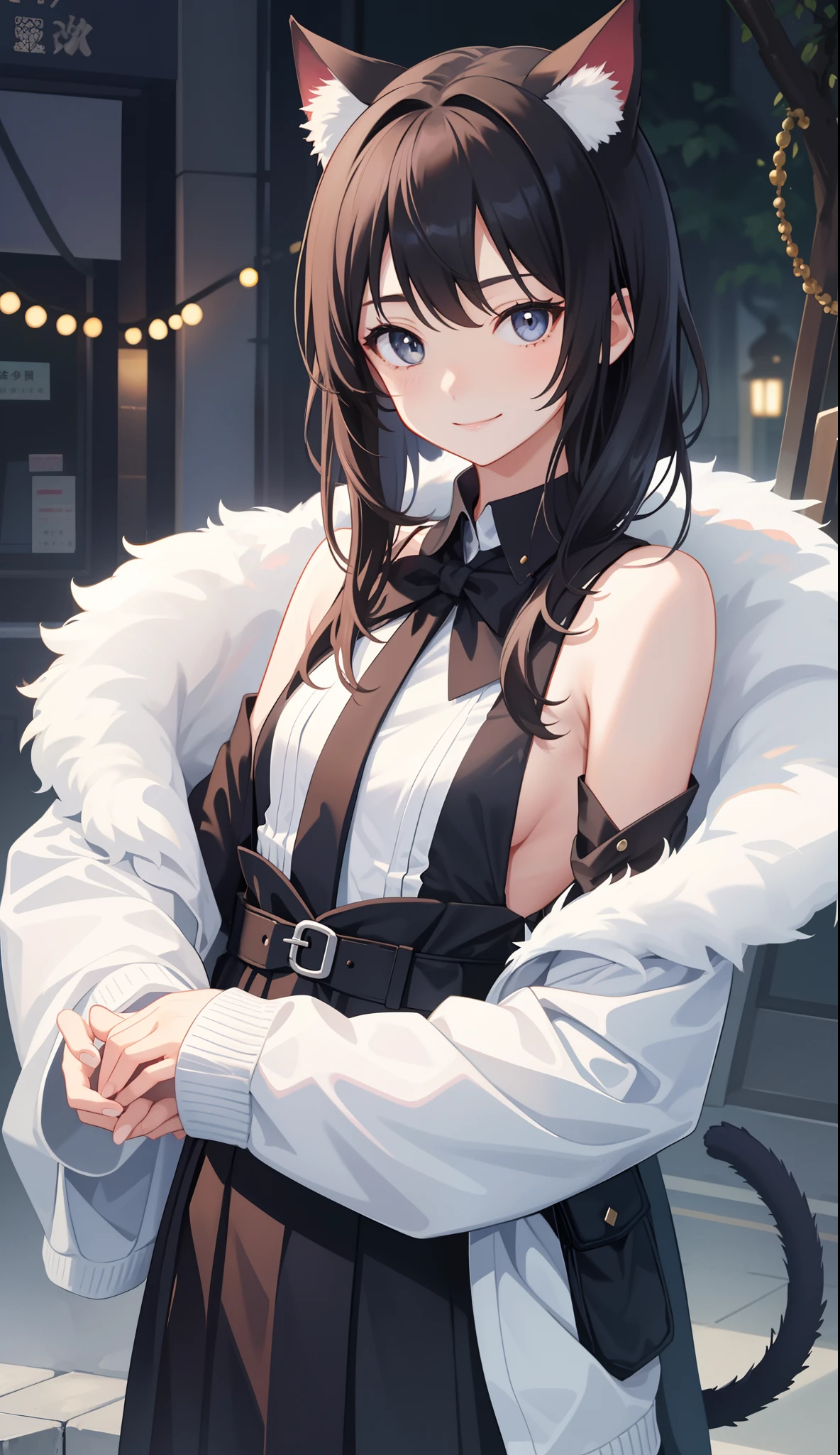 1girl in、AS-Adult、A smile、Cat lady、(small tits)、Upper body portrait、