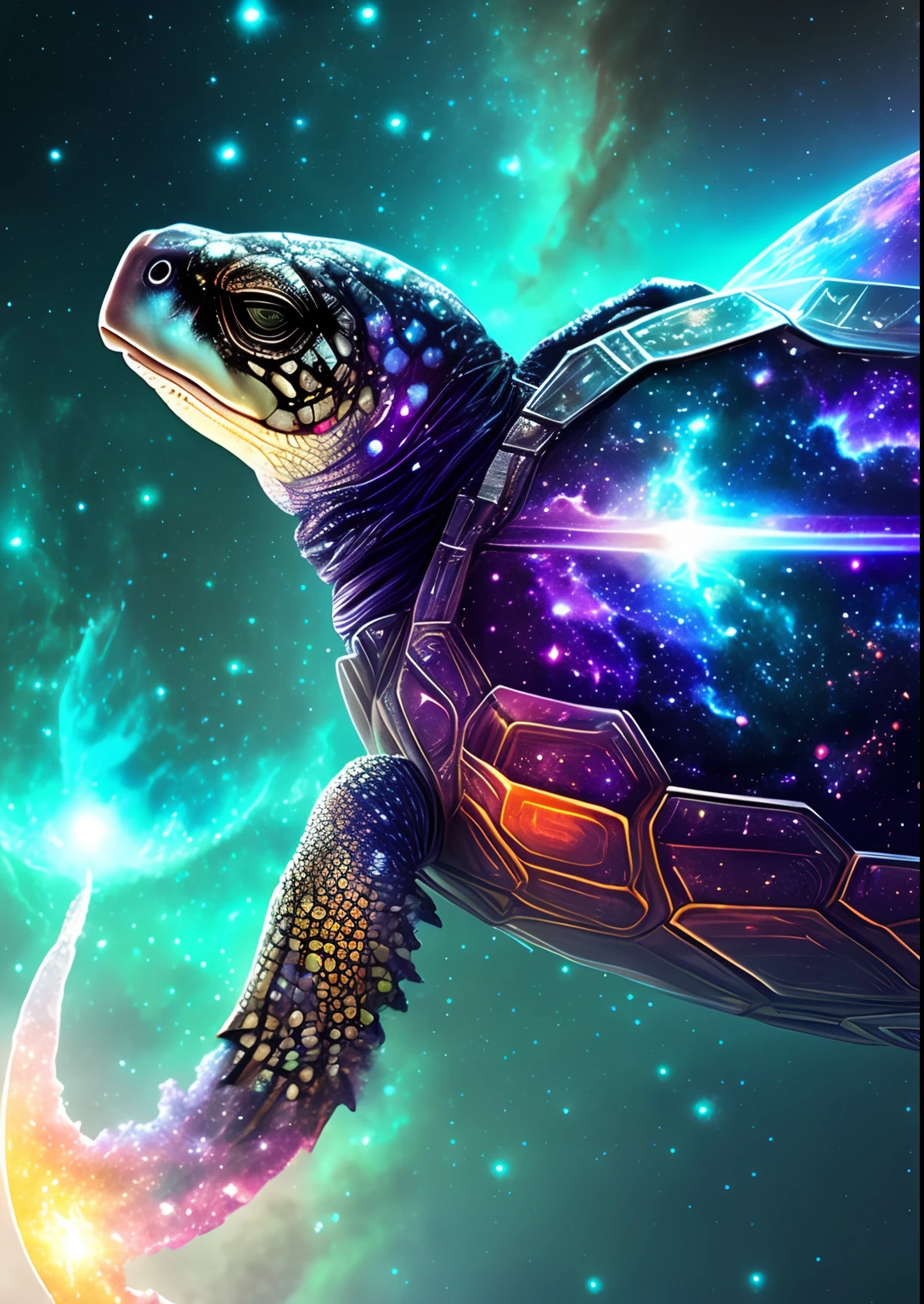 dreamlikeart, galaxy, outer space, nebula, star, [cyberpunked] Turtle from the Stars (star:1.5),