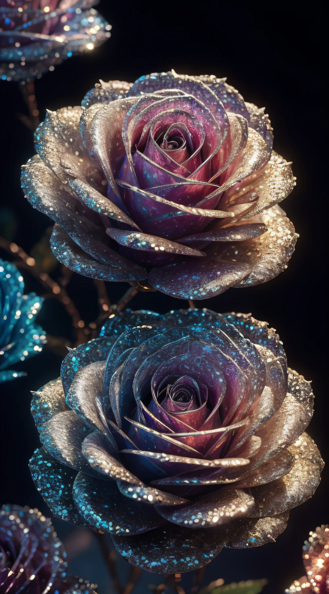 Crystal rose， fanciful, galaxias, cleanness, glittery, glittery, Splendor, Colorful, Amazing photography, dramatic  lighting, photo-realism, ultra - detailed, 4K, depth of fields, A high resolution