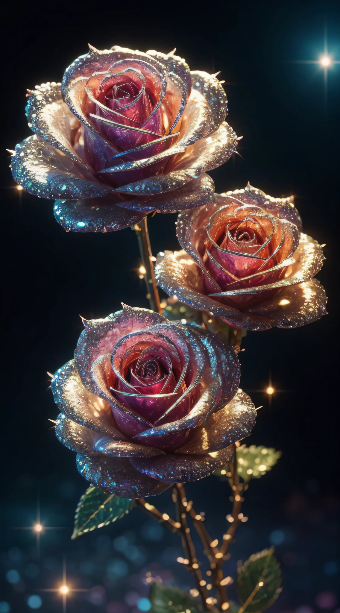 Crystal rose, fanciful, galaxias, cleanness, glittery, glittery, Splendor, Colorful, Amazing photography, dramatic lighting, photo-realism, ultra - detailed, 4K, depth of fields, A high resolution