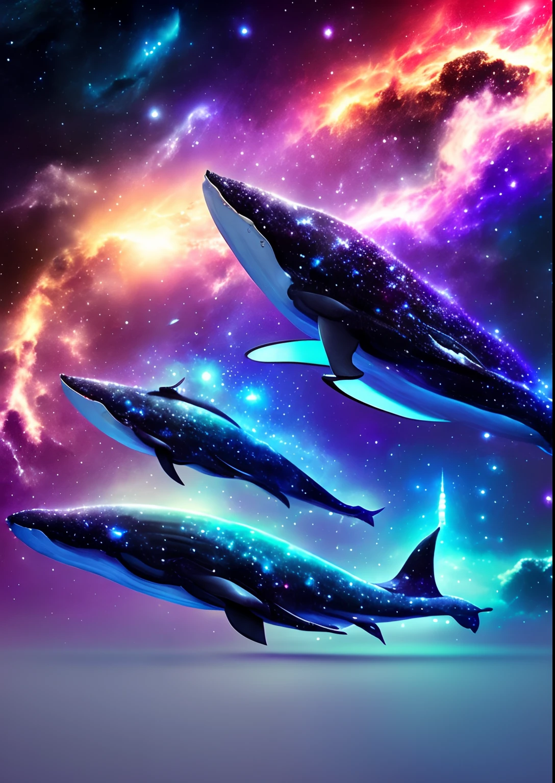 dreamlikeart, galaxy, outer space, nebula, star, [cyberpunked] Whales from the Stars (star:1.5),