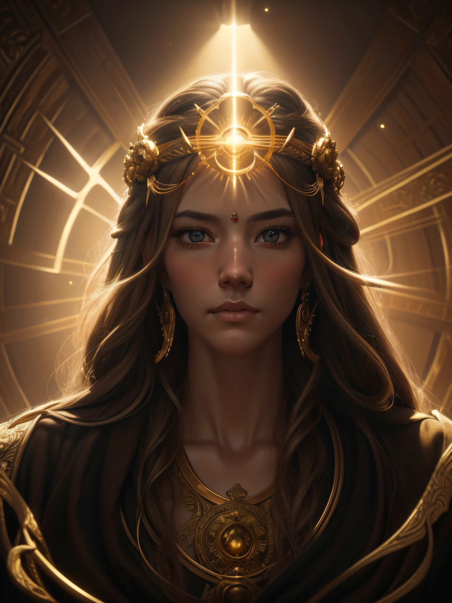 highly detailed portrait of a jesus christ sun god halo of light, gold, unreal engine, art by mark ryden, lostfish, earl norem, global illumination, god rays, detailed and intricate environment, elden ring style