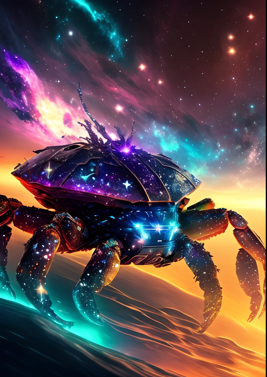dreamlikeart, galaxy, outer space, nebula, star, [cyberpunked] Crab from the Stars (star:1.5),