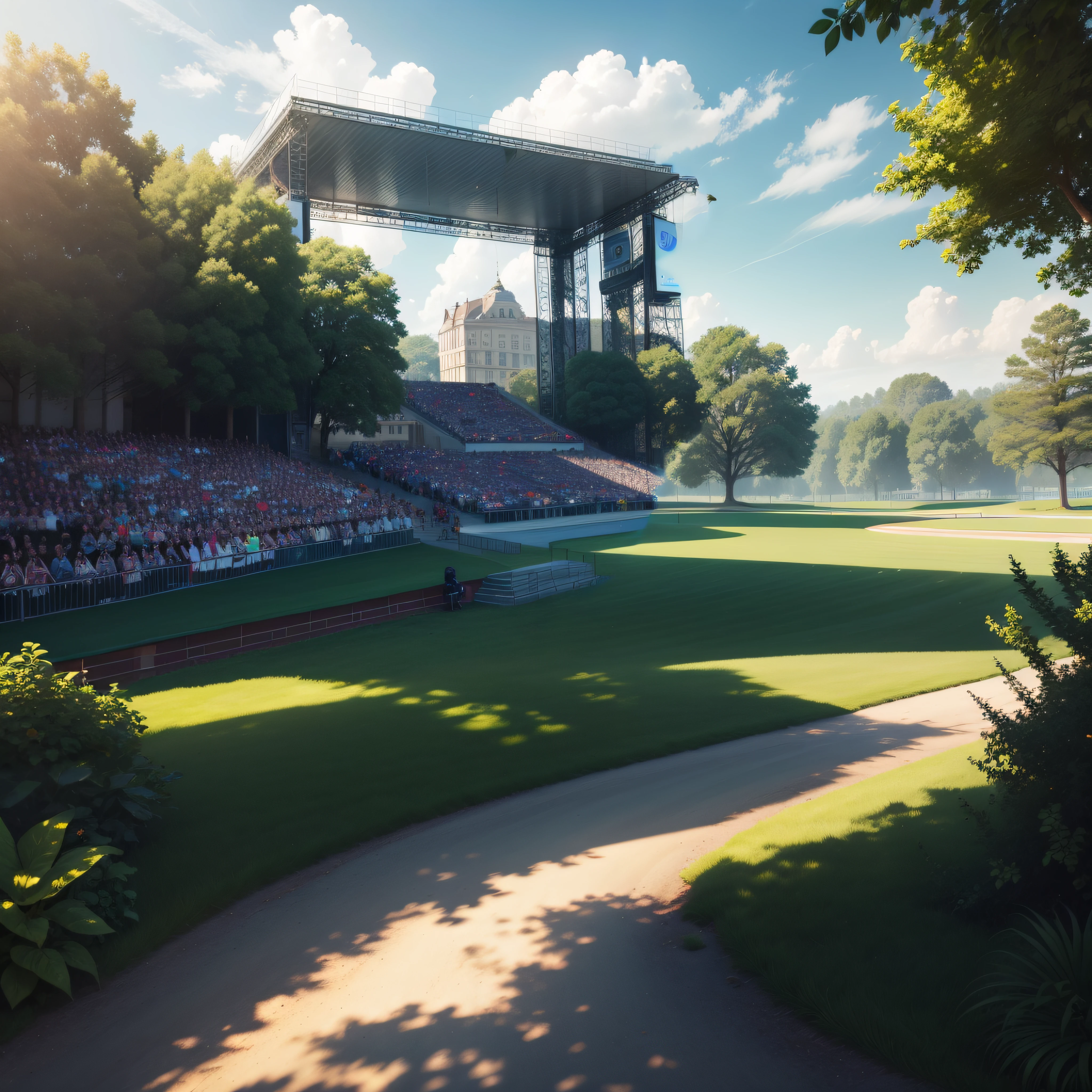 There is an audience stage，Many spectators cheered above