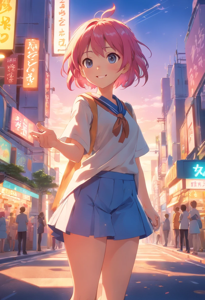 Girl with brightly colored hair, Big sparkling eyes, And a cute smile, Wearing stylish outfits, Stand in dynamic poses; 3D rendered with cel-shading effect, Capturing the essence of anime style; Surrounded by a colorful fantasy world filled with whimsical creatures and magical elements; (Best Quality,hight resolution), ultra-detailed and (Physically-based rendering), In vivid and vivid colors; Surrounded by soft and warm studio lighting, creating a dream-like atmosphere. lifelike face　kawaii