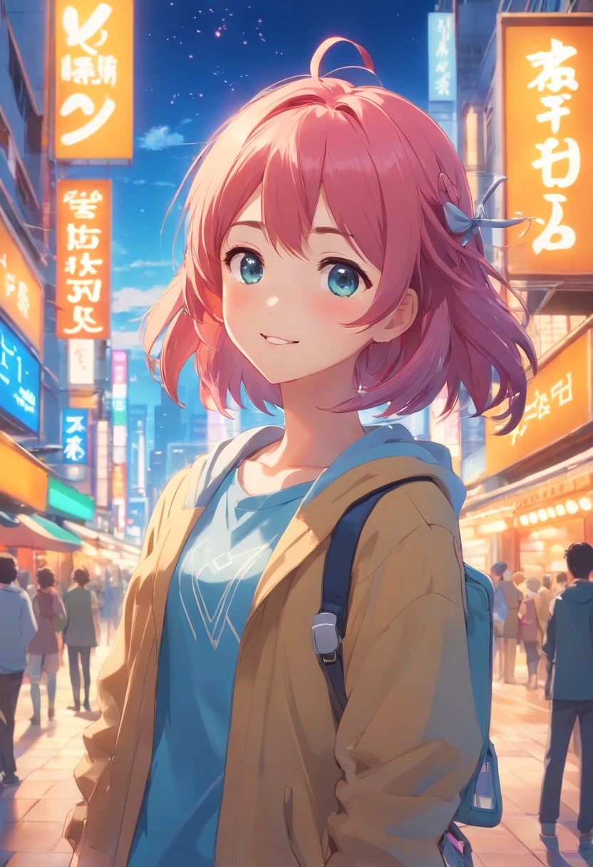 Girl with brightly colored hair, Big sparkling eyes, And a cute smile, Wearing stylish outfits, Stand in dynamic poses; 3D rendered with cel-shading effect, Capturing the essence of anime style; Surrounded by a colorful fantasy world filled with whimsical creatures and magical elements; (Best Quality,hight resolution), ultra-detailed and (Physically-based rendering), In vivid and vivid colors; Surrounded by soft and warm studio lighting, creating a dream-like atmosphere. lifelike face　kawaii