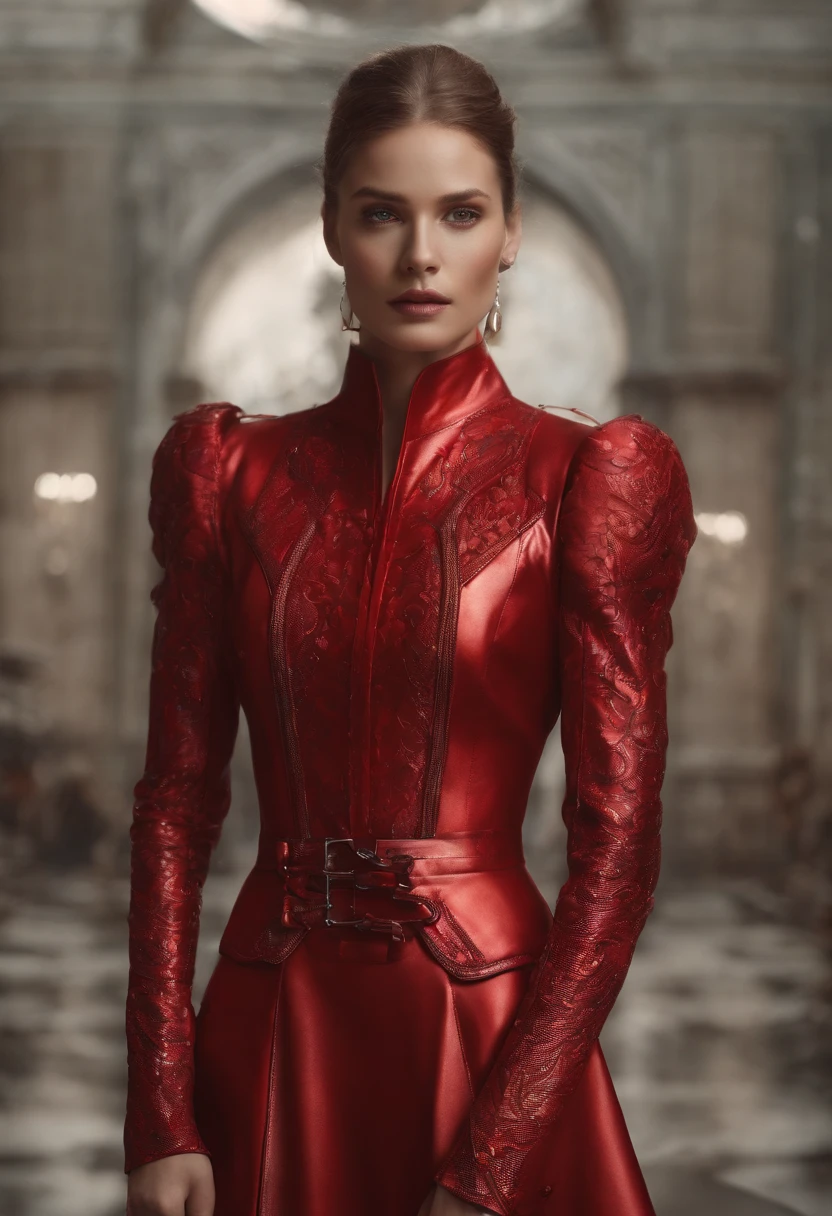 various organic cyborgs with essences of male models from salvatore Ferragamo male campaigns posing in group for camera, red plastic (pantone color tone 3546C), diffused lighting, fantasy, intricate, elegant, dressed in bright red salvatore ferragamo tailored suit (pantone color tone 3546C) with jewelry details, highly detailed, realistic, photorealistic, digital painting, art station, illustration, concept art, soft, sharp focus, art by John Collier and Albert Aublet and Krenz Cushart and Artem Demura, focus on the face and torso area only this type of photography