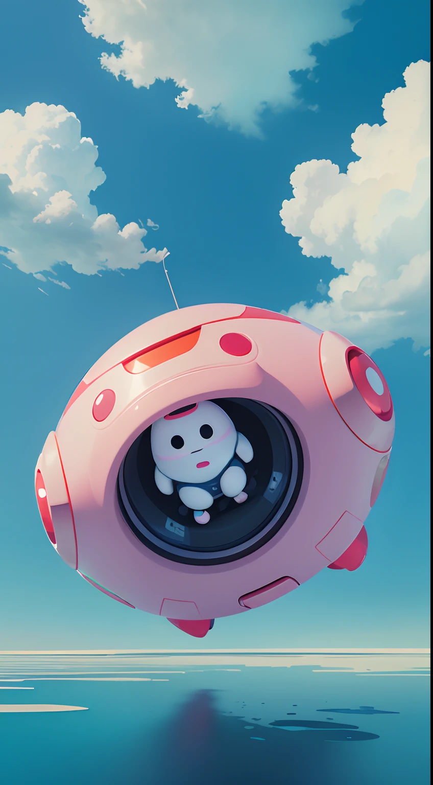 landscape view, animation, ghibli style, baymax, custom, cute robot, _james Jean, Floating Ribbon , robotic Smoke, In the Sky, Colorful and Vibrant, Mysterious Colors, Contemporary Impressionism, Iridescent Painting, 3/4 Perspective, robotic arm, Low Angle, Sweeping Circling Composition, Beautiful Crystal , UHD, HDR, 8K, (Masterpiece: 1. 5), (the most beautiful, and cute robot in the world: 1.5)