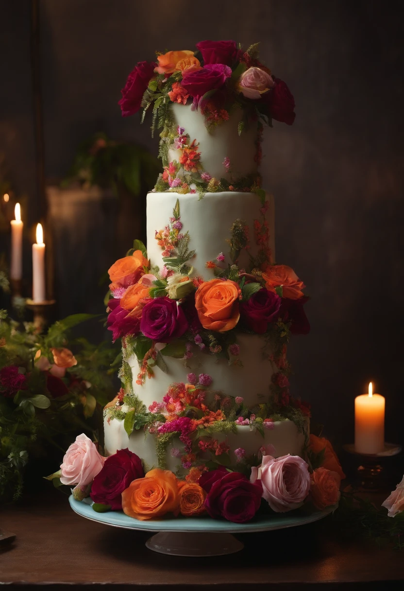 Up，Flower cake，Cosy and beautiful interior，Strewn with bouquets of plants