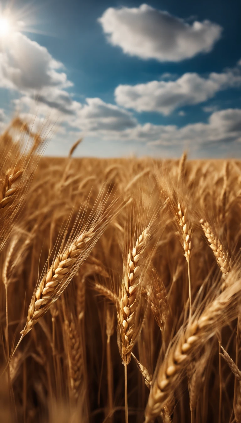 Masterpiece, best quality, (very detailed CG unified 8k wallpaper) (best quality), (best illustration), (best shade) naturally harvested wheat, super detailed, harvester, white clouds, blue sky, no humans --v6