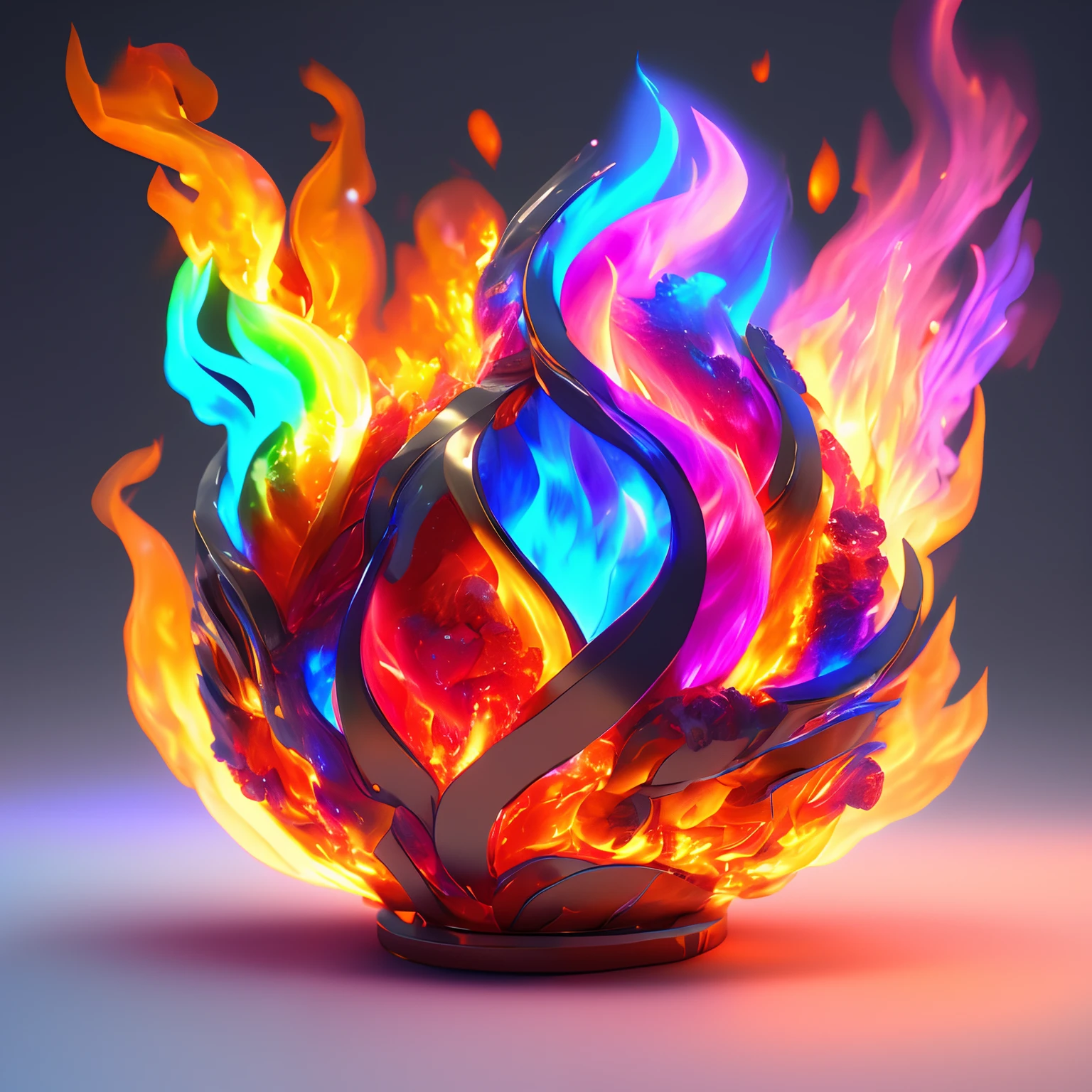 dreamlikeart beautiful flame, rainbow fire, blue flame, pink flame, yellow flame, spinning,ultra detailed, incredible lighting, hyper detailed, 8k, unreal engine 5, 3d render