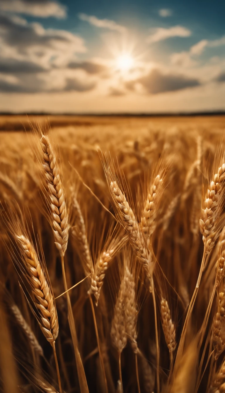 Masterpiece, best quality, (very detailed CG unified 8k wallpaper) (best quality), (best illustration), (best shade) naturally harvested wheat, super detailed, harvester, white clouds, blue sky, no humans --v6