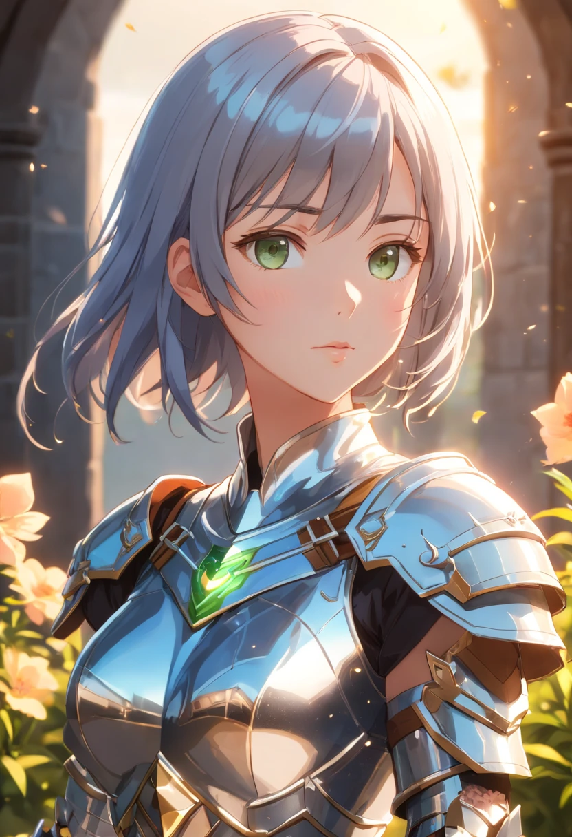 3d animation, chibi character, (masterpiece, best quality),(extremely intricate:1.3), (realistic), 1girl, milf, caucasian, green eyes, perfect eyes, perfect iris, perfect pupils, perfect lips, perfect nose, perfect hands, very detailed hands, perfect fingers, black hair, short hair, straight hair, small braid in her hair, (medieval armor), metal reflections, (((silver armor))), outdoors, far away castle, (ornately decorated armor), (insanely detailed, bloom:1.5), chainmail, intense sunlight, professional photograph of a stunning woman detailed, sharp focus, award winning, cinematic lighting, blurry background, upper body, ((confident)), (Pose:looking at the camera),mecha