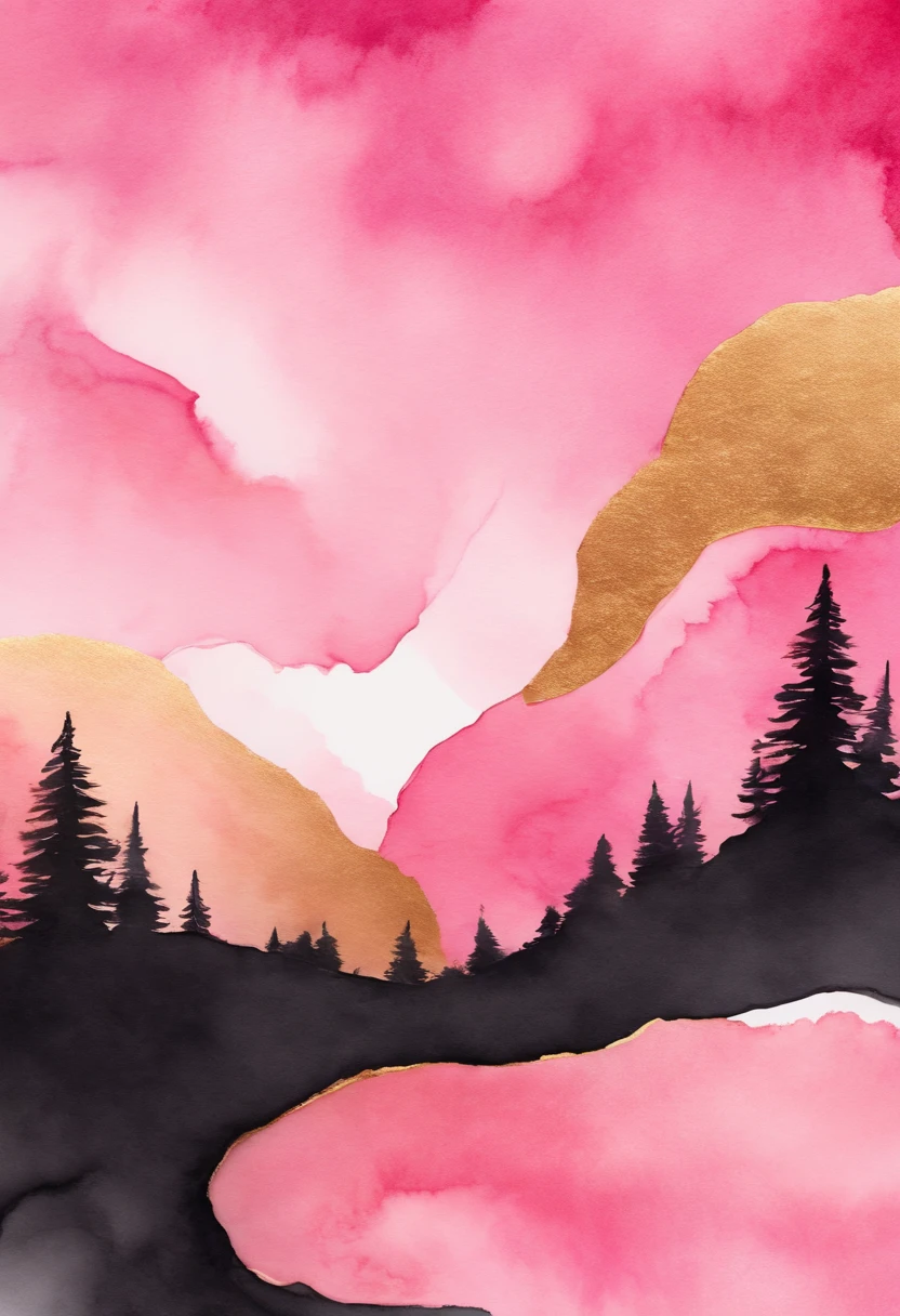 Make a pink and gold watercolor background in the shape of a stain
