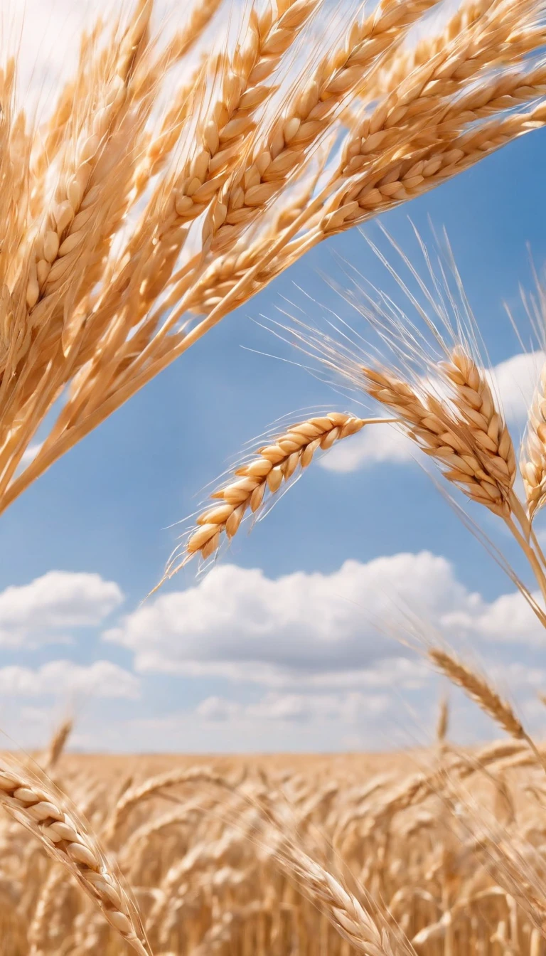 Masterpiece, best quality, (very detailed CG unified 8k wallpaper) (best quality), (best illustration), (best shade) naturally harvested wheat, super detailed, harvester, white clouds, blue sky, no humans --v6