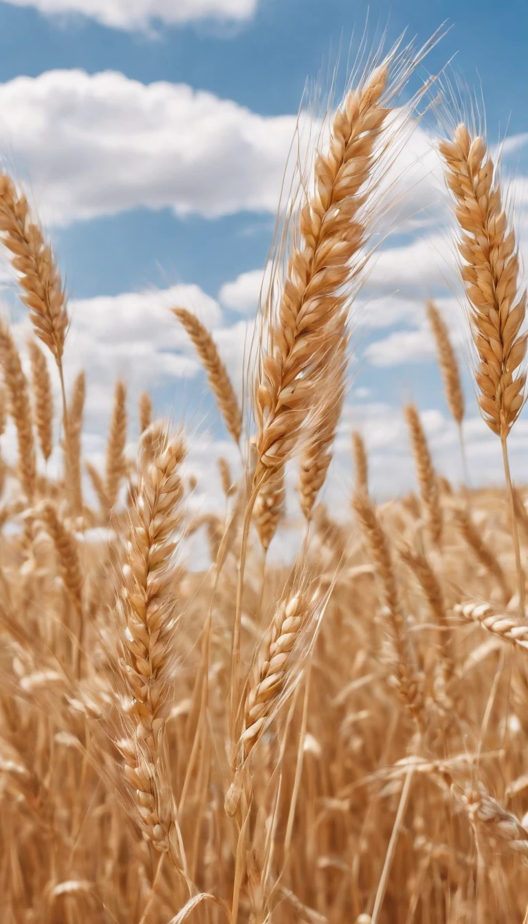 Masterpiece, best quality, (very detailed CG unified 8k wallpaper) (best quality), (best illustration), (best shade) naturally harvested wheat, super detailed, harvester, white clouds, blue sky, no humans --v6