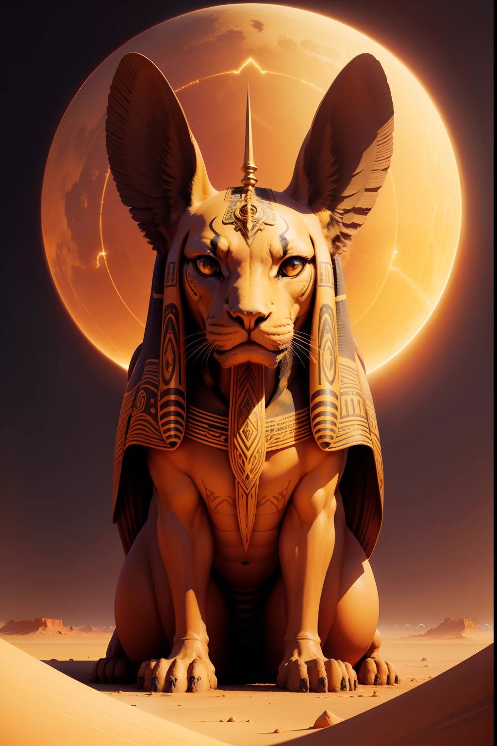 sphinx, desert, high sun, fractal lighting