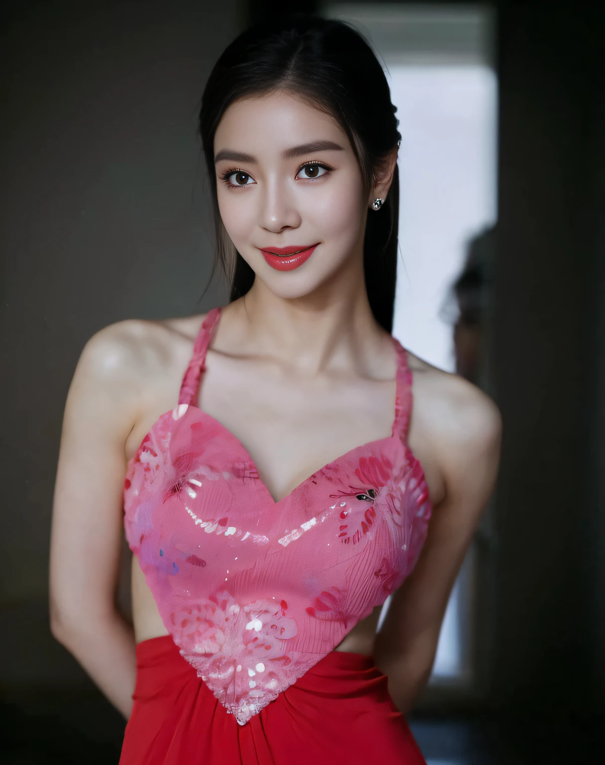 (8k, RAW photo, best quality, masterpiece:1.2), (realistic, photo-realistic:1.4), ultra-detailed, (Kpop idol),perfect detail , looking at viewer,make up, Jessica Marie Alba,
huge breast, cleavage, smile, 
a close up of a woman in a pink dress posing for a picture, shaxi, wenfei ye, jisoo from blackpink, xintong chen, jossi of blackpink, ruan jia beautiful!, Lu Ji, jisoo of blackpink, gongbi, yanjun cheng, jia, gorgeous chinese models, by Ye Xin, jiyun chae, mingchen shen