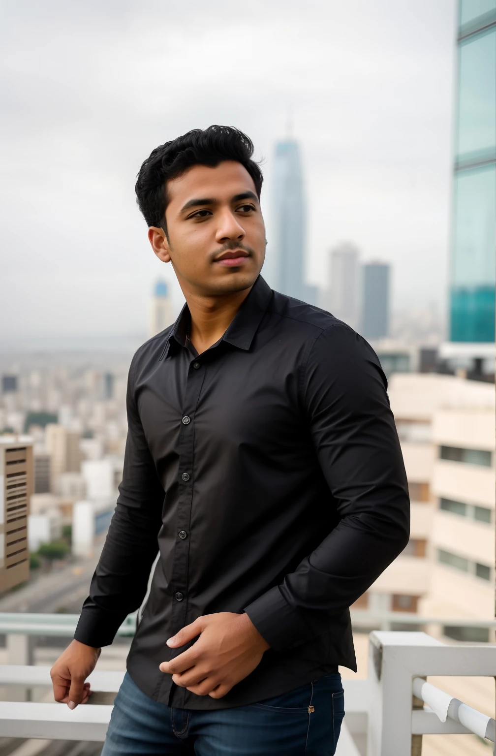 arafed man standing with a city in the background,  portait photo profile picture, headshot profile picture, full body photogenic shot, candid picture, facebook profile picture, riyahd cassiem, with accurate face, ayan nag, use the exact face given in the photo