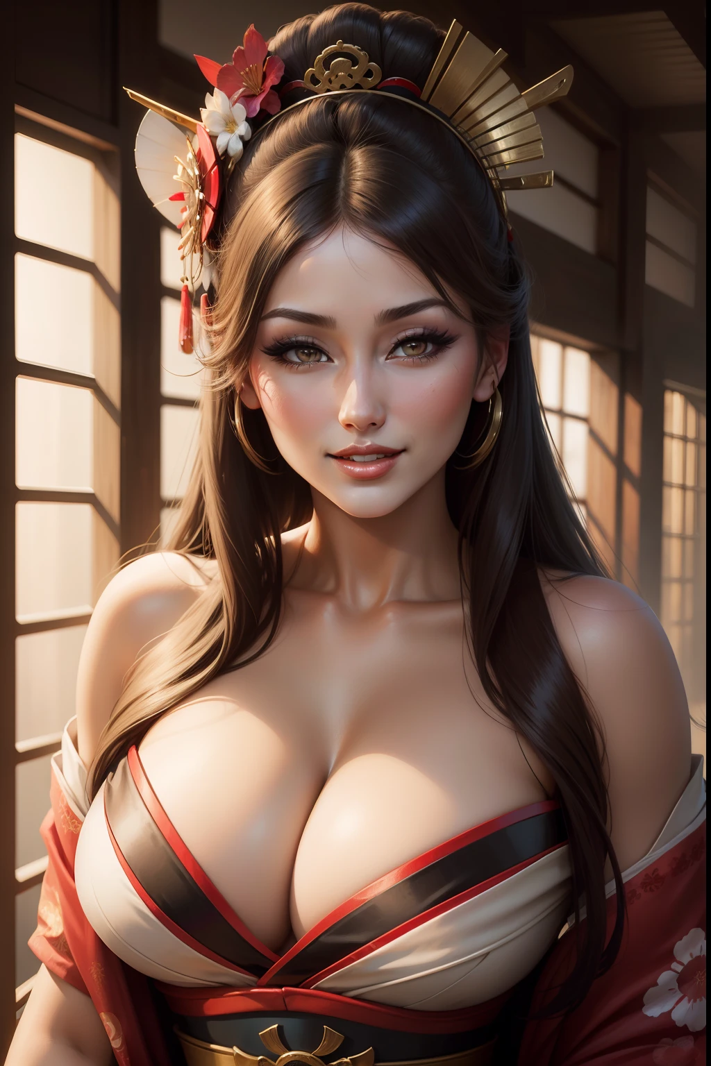 lucy pinder, portrait, geisha, smiling, geisha's makeup, hot