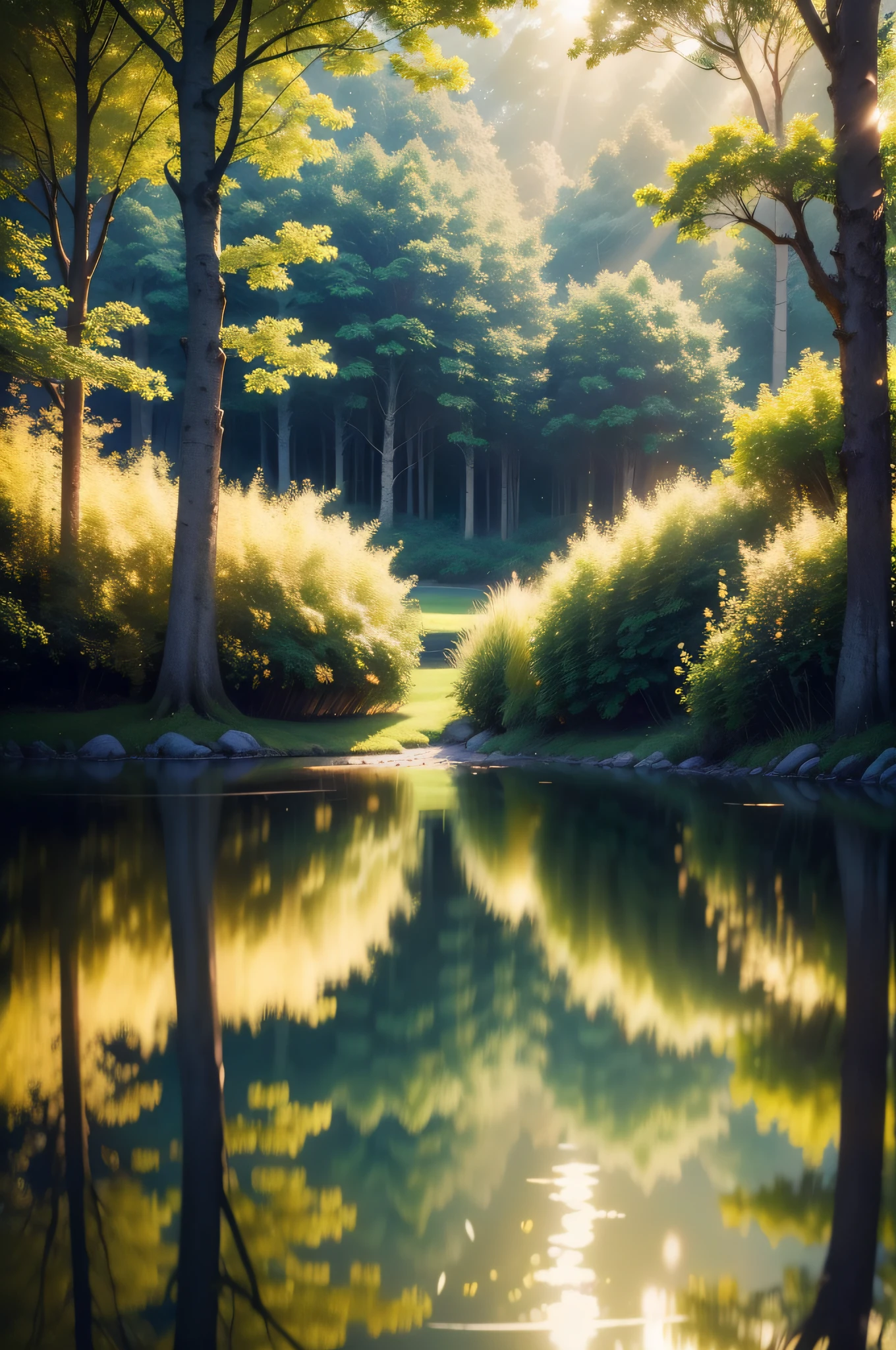 best quality,4k,8k,highres,masterpiece:1.2,ultra-detailed,realistic:1.37,nature,scenery,warm atmosphere,fresh air,serene landscape,sunlight filtering through trees,lush greenery,tranquil garden,peaceful ambiance,vibrant colors,beautiful flowers,blue sky,tall grasses,rays of sunshine,soft breeze,delicate petals,glowing sunlight,dreamy atmosphere,calmness,harmony,serenity,relaxation,blissful,harmonious colors,light and shadow interplay,subtle lighting,dappled sunlight,ethereal feel,serene calm,tranquility,nature inspired art,reflection of nature,feel the beauty of nature.