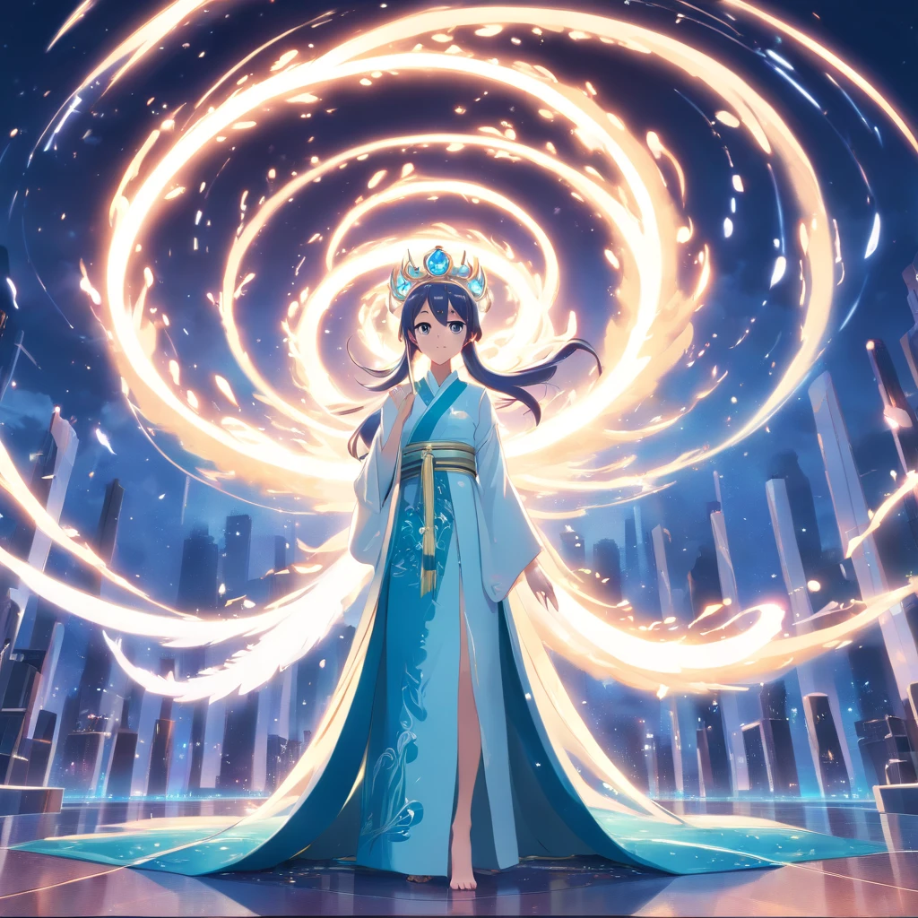 symetrical composition,Epic lighting,Storm special effects,Pixar style super cute anthropomorphic White Snake, wearing hanfu and crystal crown, standing, charming big eyes, lovely tail, standing, surreal, super fine, luxurious, elegant standing, charming big eyes, lovely tail, standing, surreal, super detailed, luxurious, elegant, complex, gorgeous, illusory engine, octane rendering, 8K, VRAY surrealism,