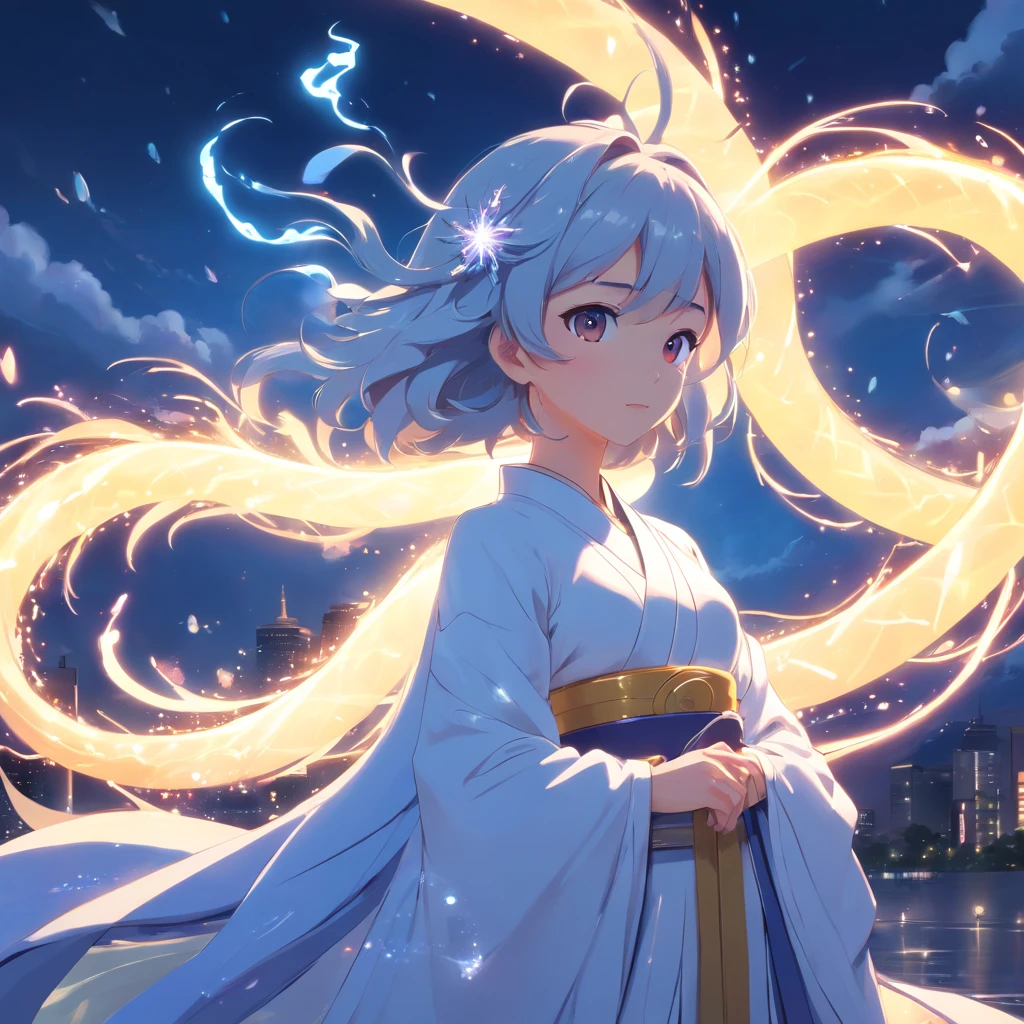 symetrical composition,Epic lighting,Storm special effects,Pixar style super cute anthropomorphic White Snake, wearing hanfu and crystal crown, standing, charming big eyes, lovely tail, standing, surreal, super fine, luxurious, elegant standing, charming big eyes, lovely tail, standing, surreal, super detailed, luxurious, elegant, complex, gorgeous, illusory engine, octane rendering, 8K, VRAY surrealism,