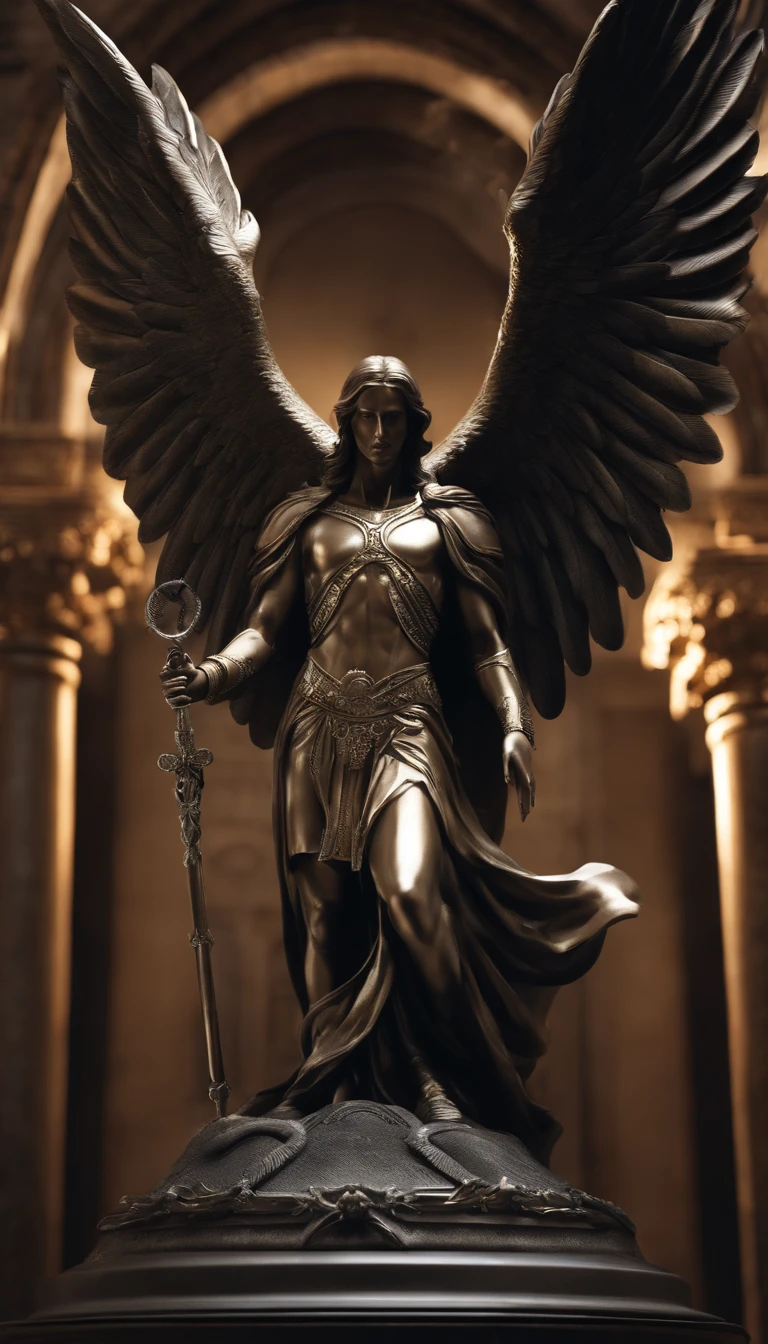 archangel, religious, surrealistic, thinking, Surrealism, Social realism, cinematic lighting, god rays, ray tracing, blending, multiple monochrome, masterpiece, high details, award winning, 8k, highres, best quality