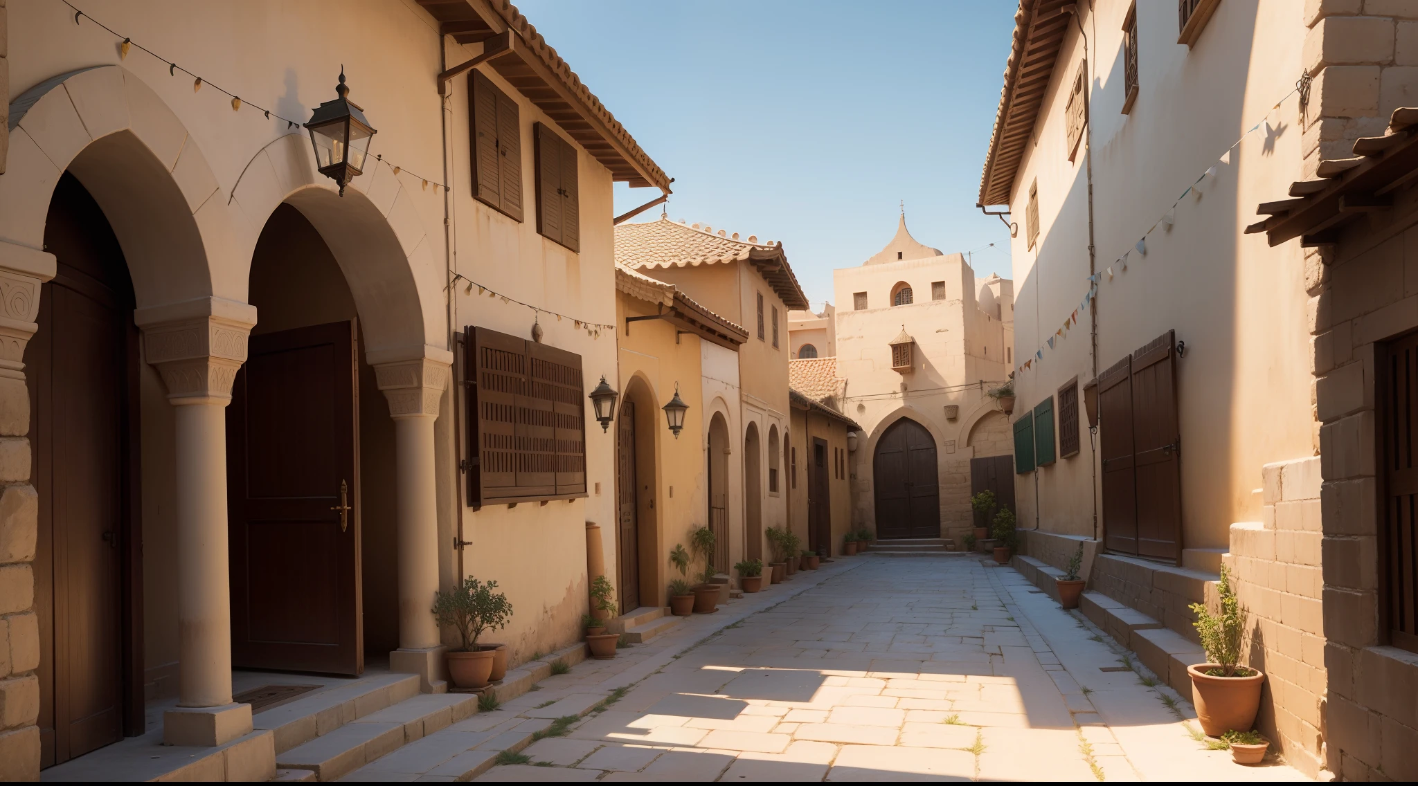 resident's street, 15th century, medieval, muslim world, arabia or egypt or Maghreb, simple but detailed
