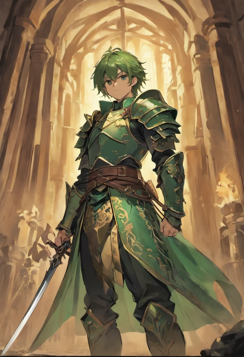medieval times,Lined up,Jumpy,A small amount of sweat on the forehead,(((male people))),with short black hair,Combat power,Side face tilt,camp,Tent,barrack,binh,Iron helmet,Iron cuirass,Iron protective gear,Western-style ancient clothing,(((A long sword is equipped at the waist))),Medieval architecture,Green,ignorant
