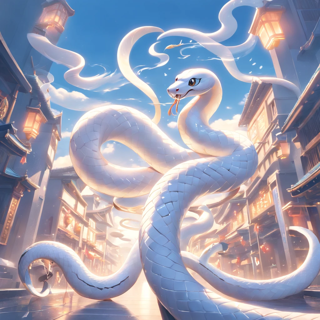 symetrical composition,Epic lighting,wind and cloud special effects,Pixar style super cute (anthropomorphic White Snake:1.5), wearing hanfu and crystal crown, standing, charming big eyes, lovely tail, standing, surreal, super fine, luxurious, elegant standing, charming big eyes, lovely tail, standing, surreal,/imagine prompt: insanely detailed and intricate, hypermaximalist, elegant, ornate, hyper realistic, super detailed super detailed, luxurious, elegant, complex, gorgeous, illusory engine, octane rendering, 8K, VRAY surrealism