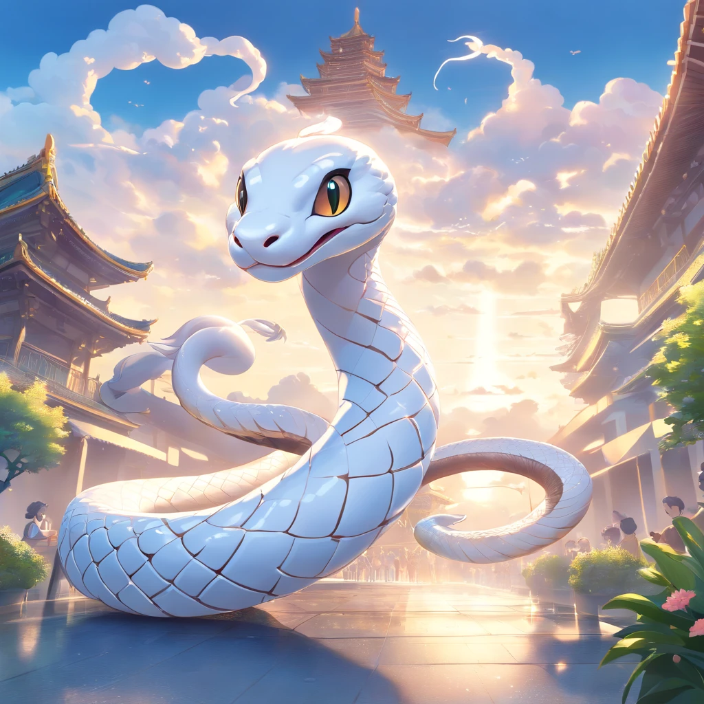 symetrical composition,Epic lighting,wind and cloud special effects,Pixar style super cute (anthropomorphic White Snake:1.5), wearing hanfu and crystal crown, standing, charming big eyes, lovely tail, standing, surreal, super fine, luxurious, elegant standing, charming big eyes, lovely tail, standing, surreal,/imagine prompt: insanely detailed and intricate, hypermaximalist, elegant, ornate, hyper realistic, super detailed super detailed, luxurious, elegant, complex, gorgeous, illusory engine, octane rendering, 8K, VRAY surrealism