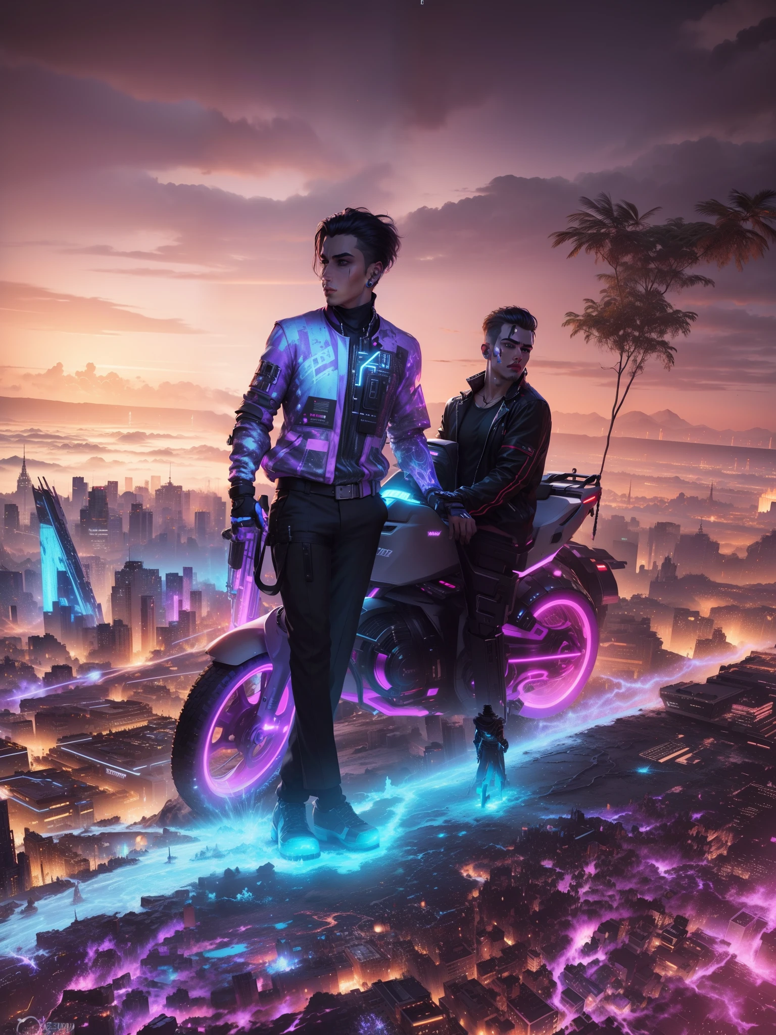 Change background cyberpunk handsome boy, realistic face, 8k, ultra realistic