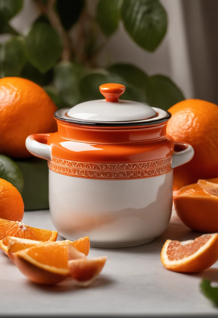 There is an orange pot with a lid on a white table, high quality product photo, productphoto, product introduction photos, professional product photo, high resolution product photography, productphoto, Blood Orange, bright orange color, Enamel, detailed product shot, high detail product photo, Detailed Product Images, yoshiku, .jar, productphoto, stew, nffsw