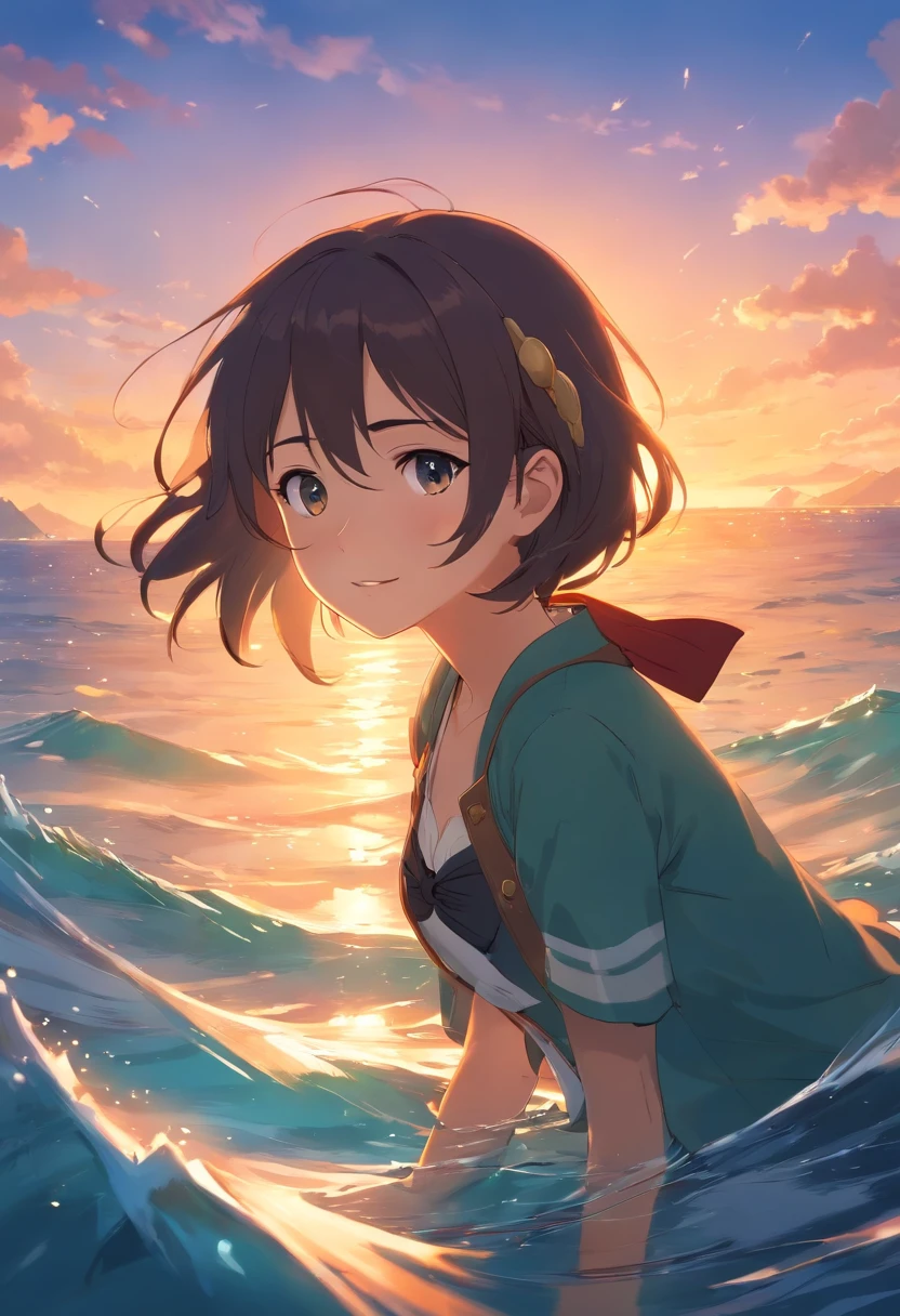 girl with Panchira a sailor suit animesque quadratic element High quality