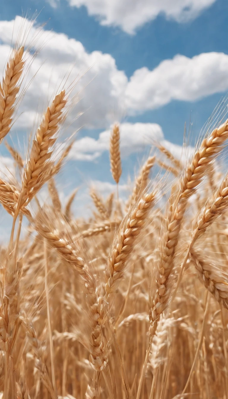 Masterpiece, best quality, (very detailed CG unified 8k wallpaper) (best quality), (best illustration), (best shade) naturally harvested wheat, super detailed, harvester, white clouds, blue sky, no humans --v6