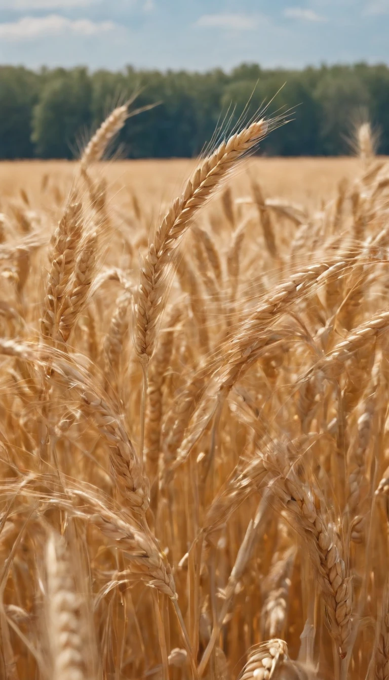 Masterpiece, best quality, (very detailed CG unified 8k wallpaper) (best quality), (best illustration), (best shade) naturally harvested wheat, super detailed, harvester, white clouds, blue sky, no humans --v6