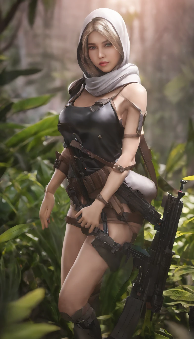 Dynamic angle, ((Full body posing:1.5), (colorful:1.2), (extremely detailed CG unity 16k wallpaper:1.1), (Denoising strength: 1.45), (tmasterpiece:1.37), ((official art)), (assault rifle、、Beautiful malay girl in hijab, clean detailed faces, Cyber, analogous colors, Glowing shadow, beautiful gradation, Clean image, Black hoodie outfit、 High detail, High definition, Blush, coalescence, beleza celestial, Very detailed, full body, Green eyes、, Depth of field, Soft lighting, god rays, sparkle, glowing light, ((masterpiece)), ((best quality)), High quality, UHD, award winning