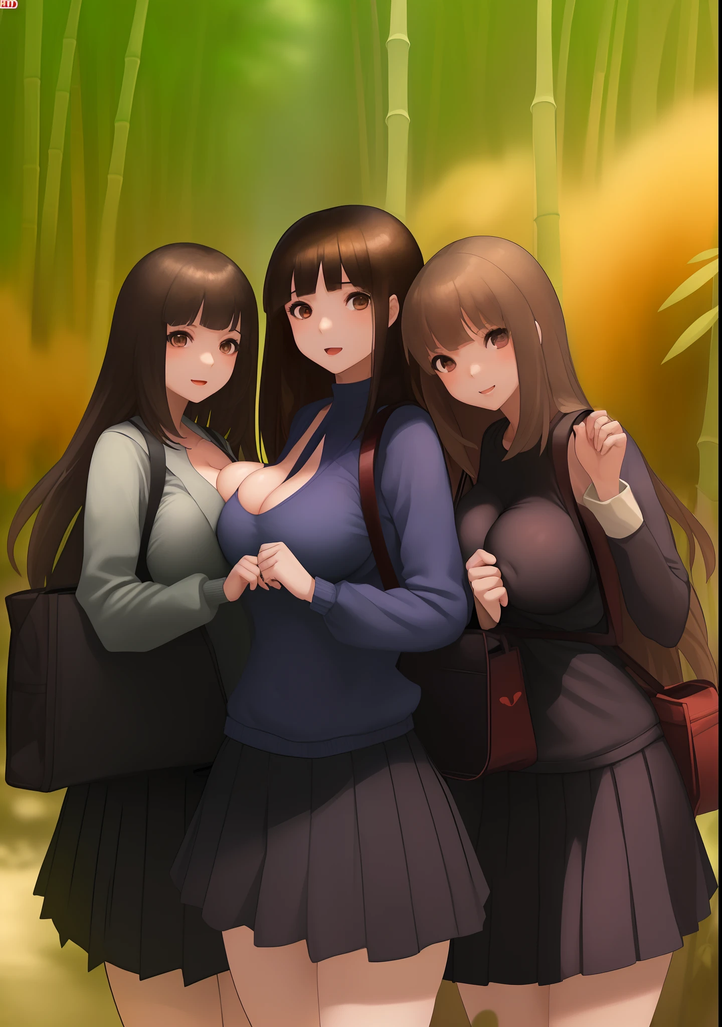 Threesome of high school girls、bamboo forrest、field trip、tits out、Colossal tits、cleavage of the breast、Smartphones、selfee、Futomo、a miniskirt、teats、Have fun、A dark-haired、Bag、Beautiful girl with anime touch