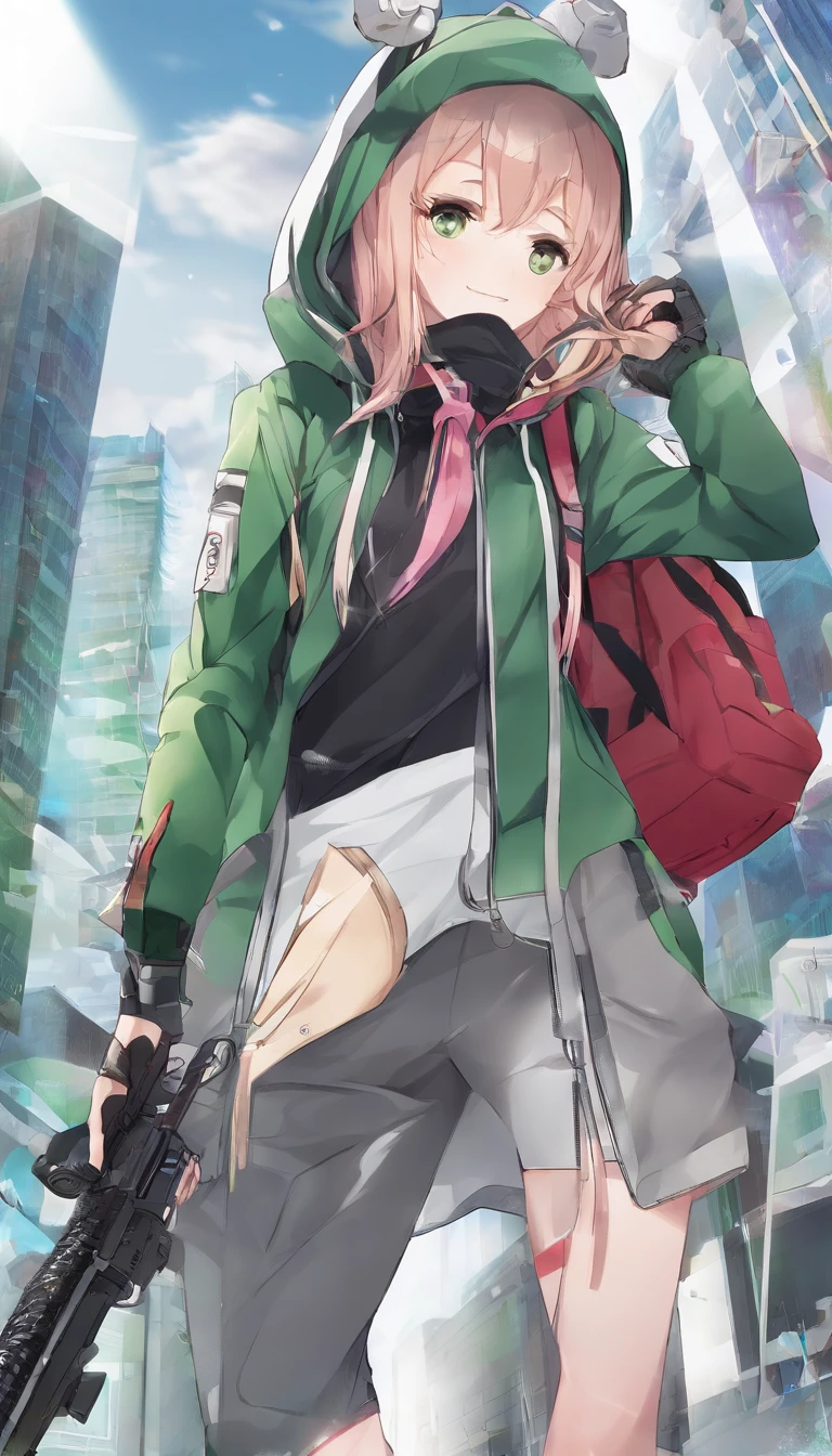 Dynamic angle, ((Full body posing:1.5), (colorful:1.2), (extremely detailed CG unity 16k wallpaper:1.1), (Denoising strength: 1.45), (tmasterpiece:1.37), ((official art)), (assault rifle、、Beautiful malay girl in hijab, clean detailed faces, Cyber, analogous colors, Glowing shadow, beautiful gradation, Clean image, Black hoodie outfit、 High detail, High definition, Blush, coalescence, beleza celestial, Very detailed, full body, Green eyes、, Depth of field, Soft lighting, god rays, sparkle, glowing light, ((masterpiece)), ((best quality)), High quality, UHD, award winning